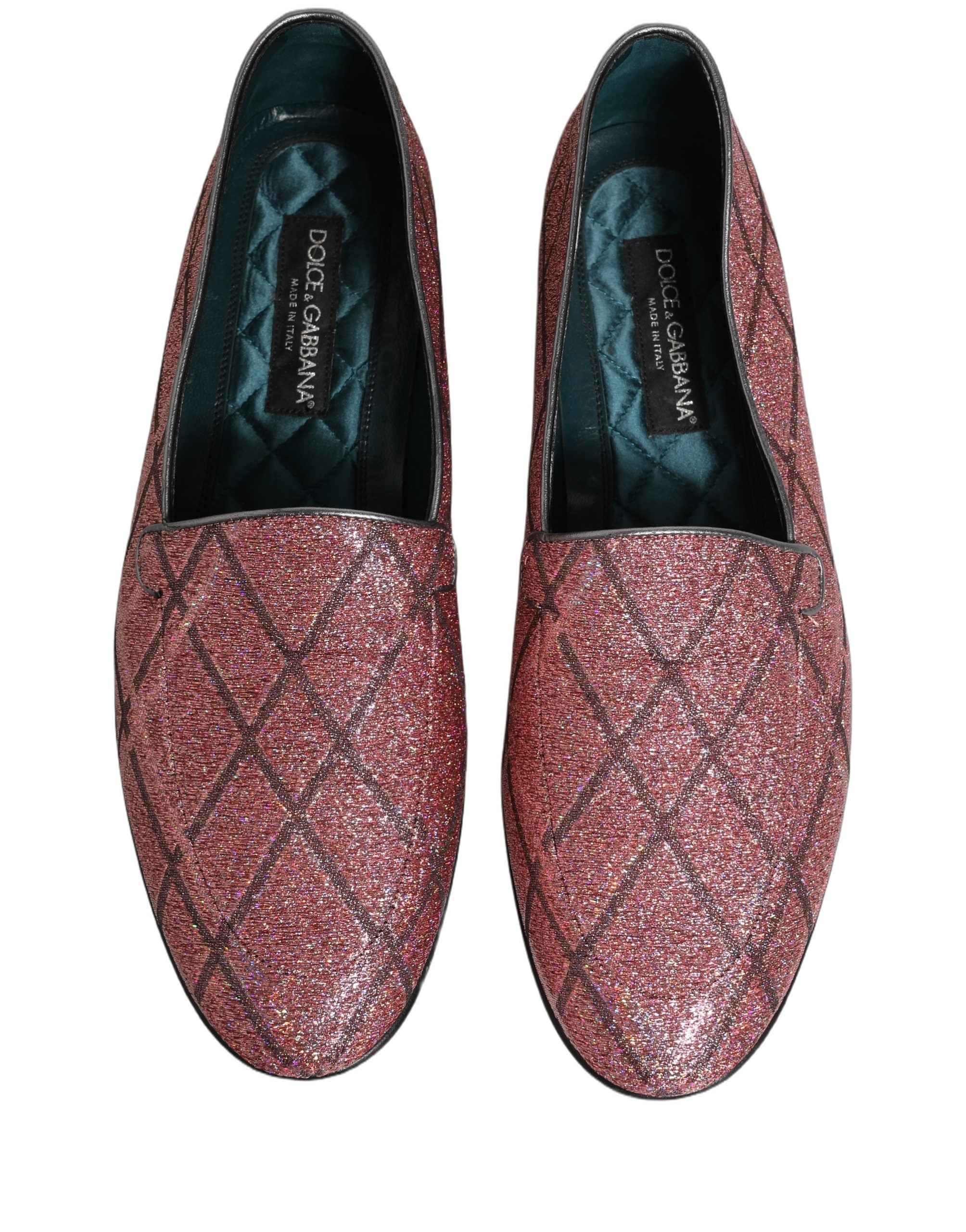 Dolce & Gabbana Pink Check Glitter Lurex Logo Loafers Schuhe