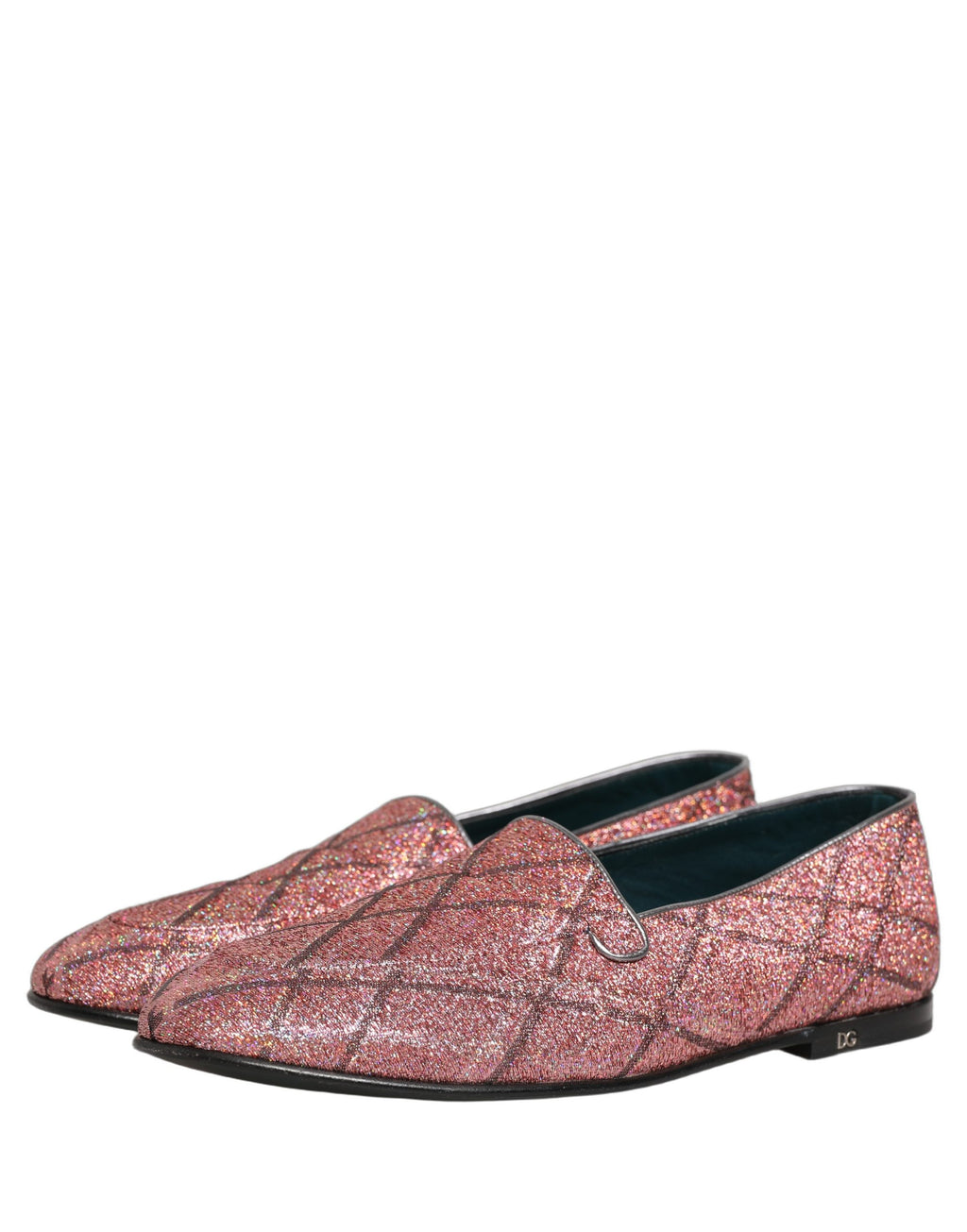 Dolce & Gabbana Pink Check Glitter Lurex Logo Loafers Schuhe