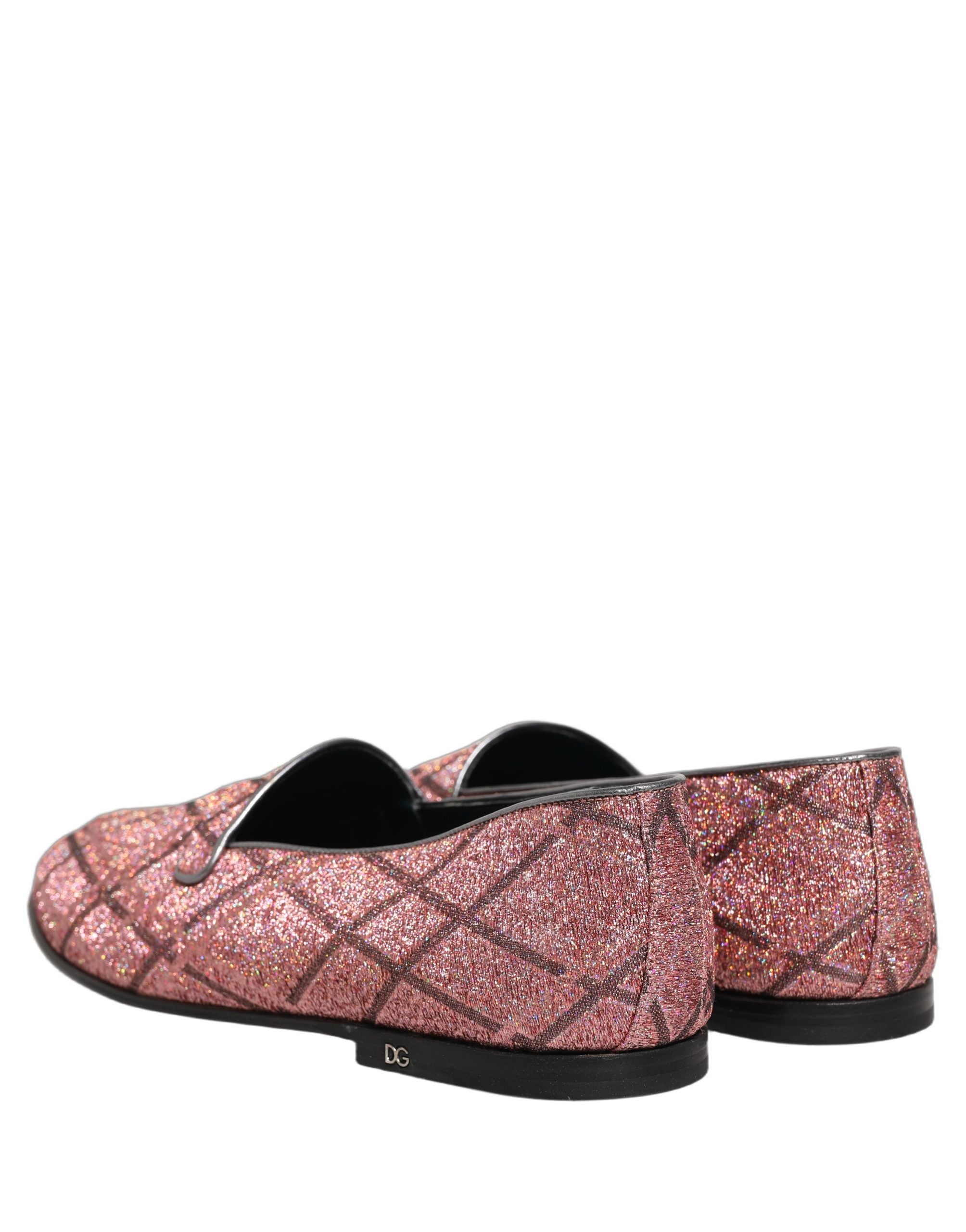 Dolce & Gabbana Pink Check Glitter Lurex Logo Loafers Schuhe