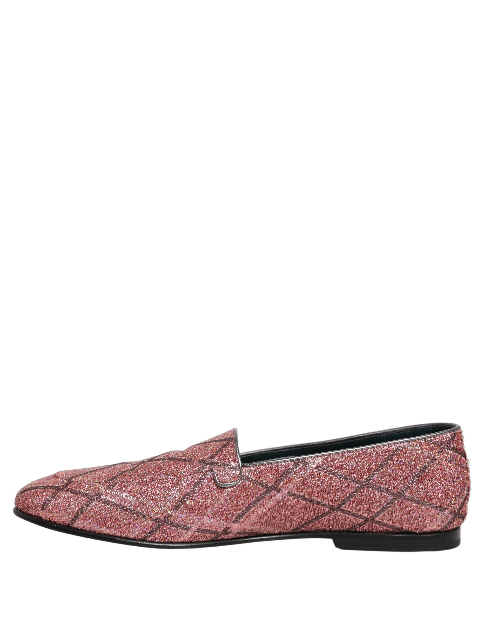 Dolce & Gabbana Pink Check Glitter Lurex Logo Loafers Schuhe