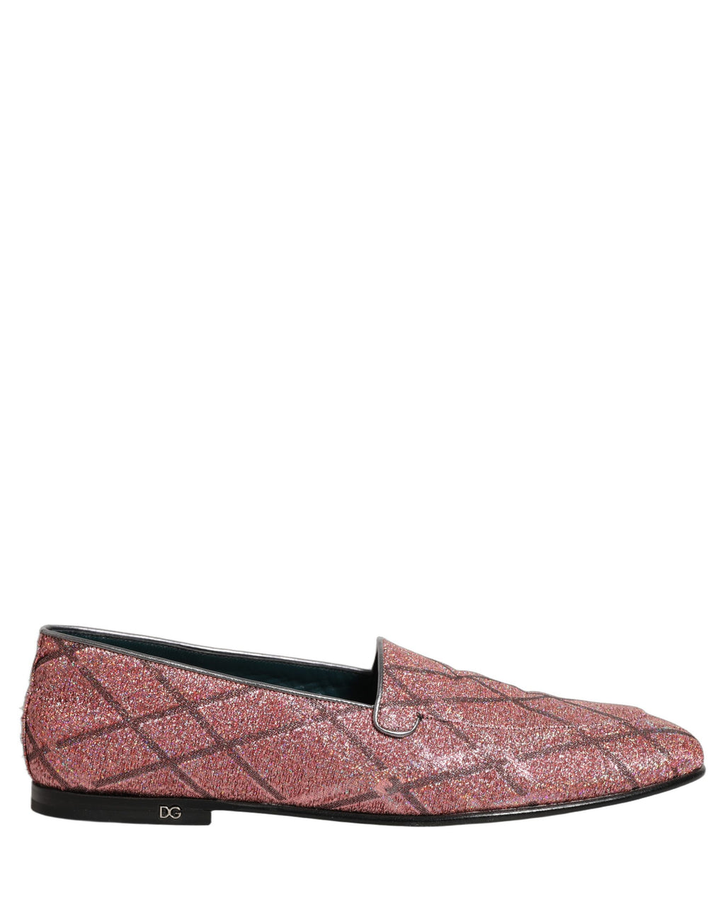Dolce & Gabbana Pink Check Glitter Lurex Logo Loafers Schuhe