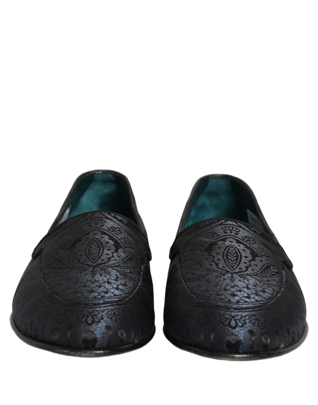 Dolce & Gabbana Blaue Jacquard-Loafer aus Leder zum Hineinschlüpfen