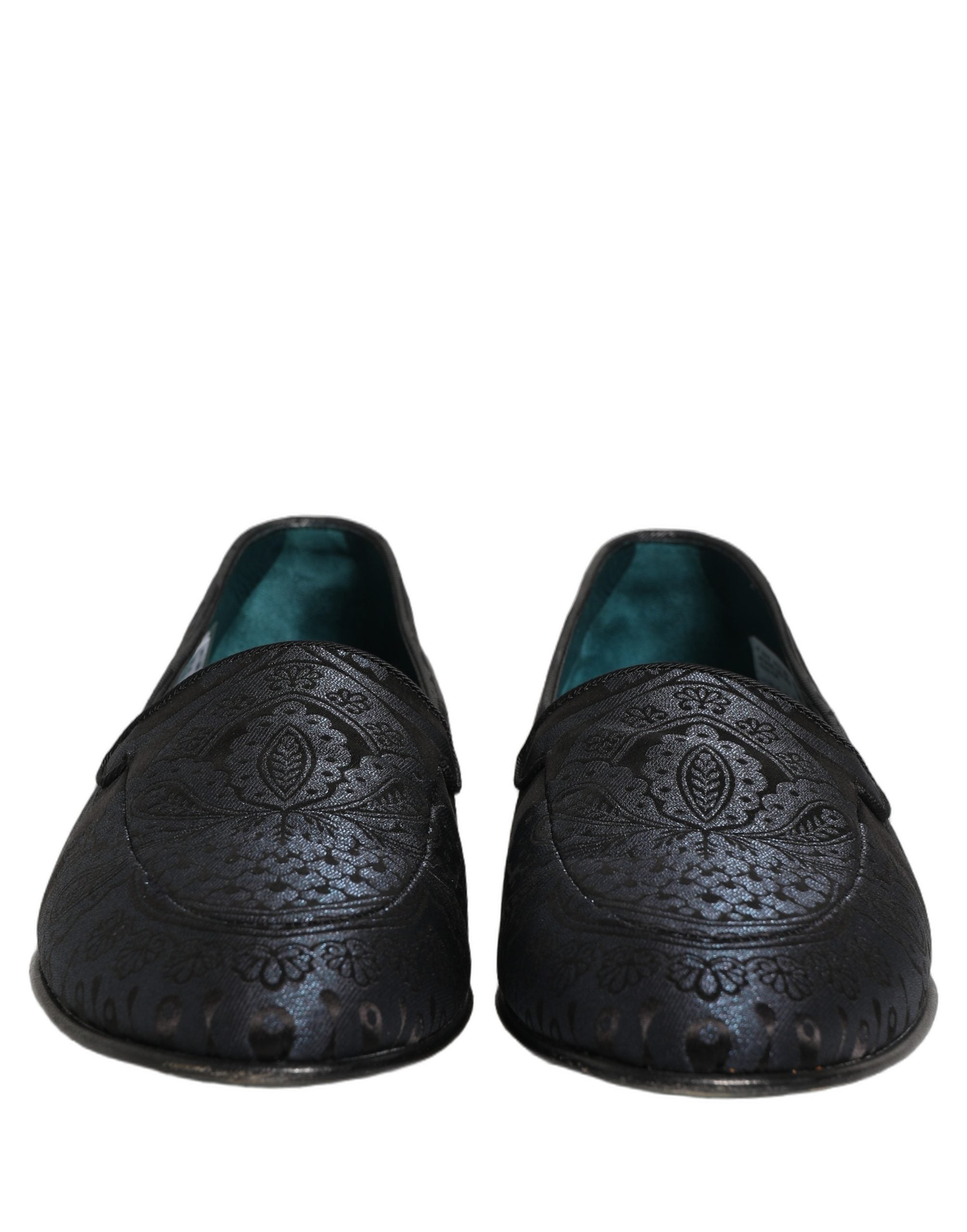 Dolce & Gabbana Blaue Jacquard-Loafer aus Leder zum Hineinschlüpfen