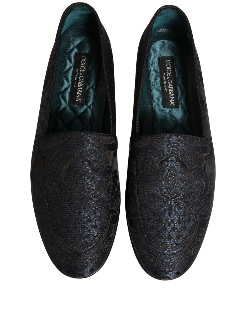 Dolce & Gabbana Blaue Jacquard-Loafer aus Leder zum Hineinschlüpfen