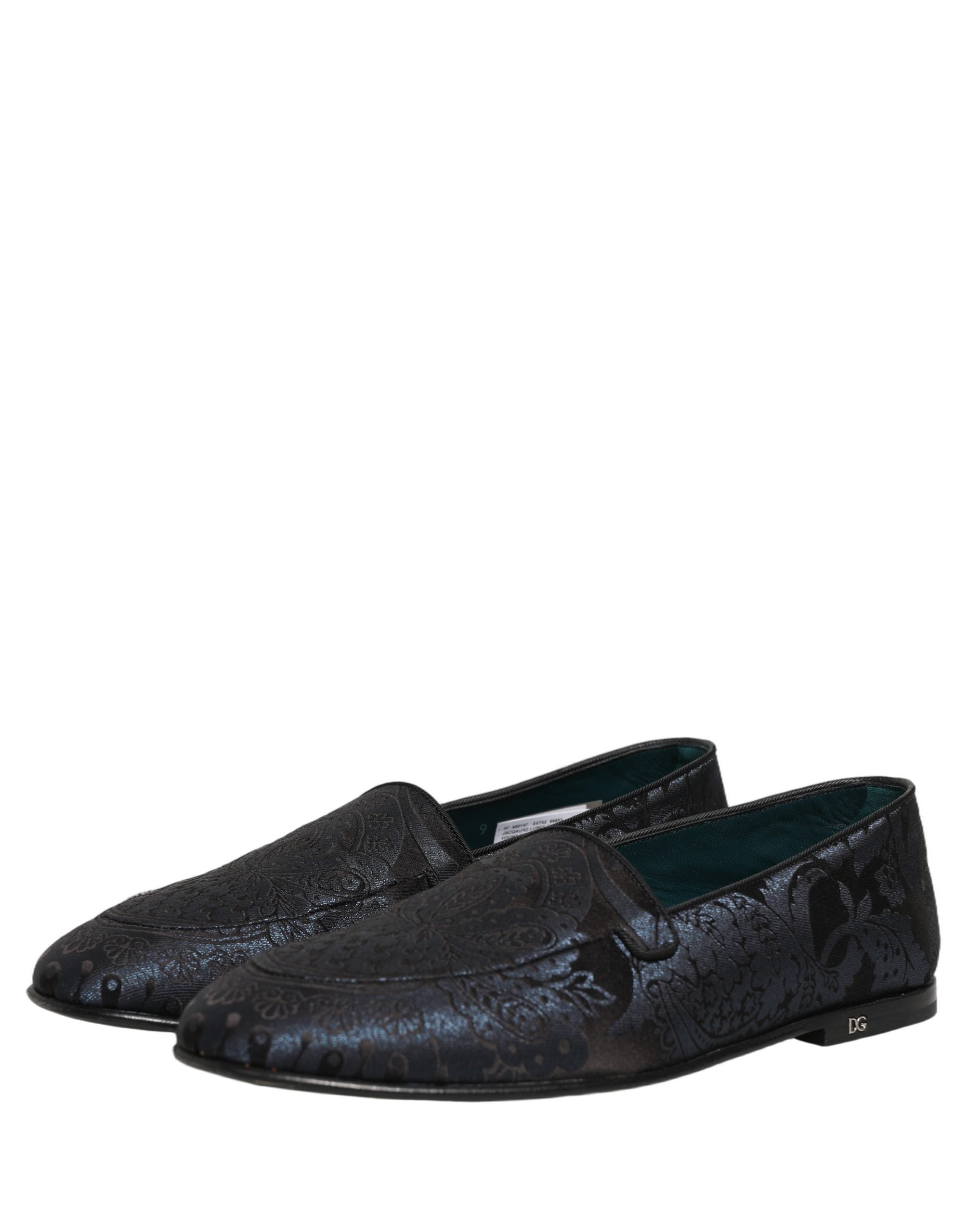 Dolce & Gabbana Blaue Jacquard-Loafer aus Leder zum Hineinschlüpfen