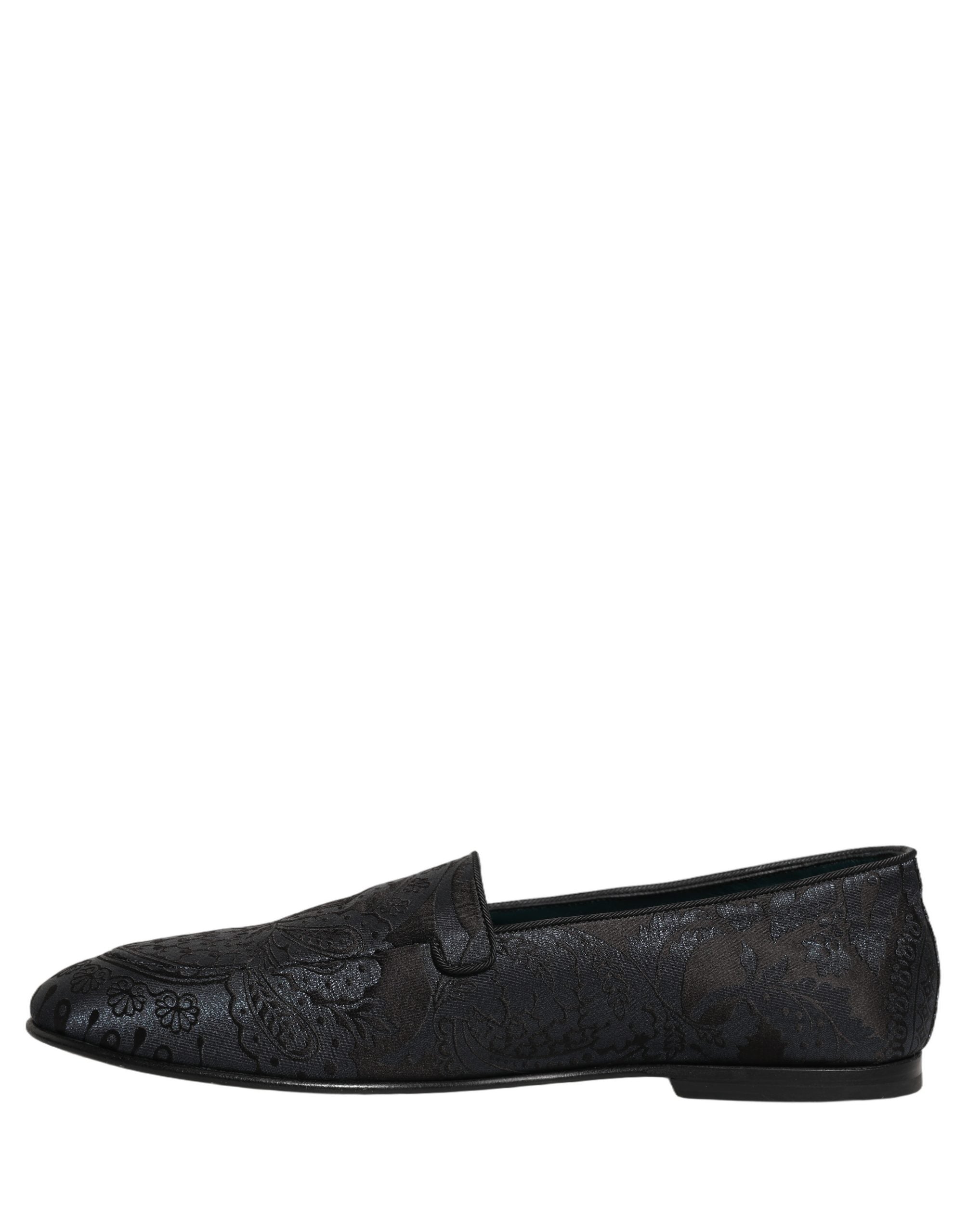 Dolce & Gabbana Blaue Jacquard-Loafer aus Leder zum Hineinschlüpfen