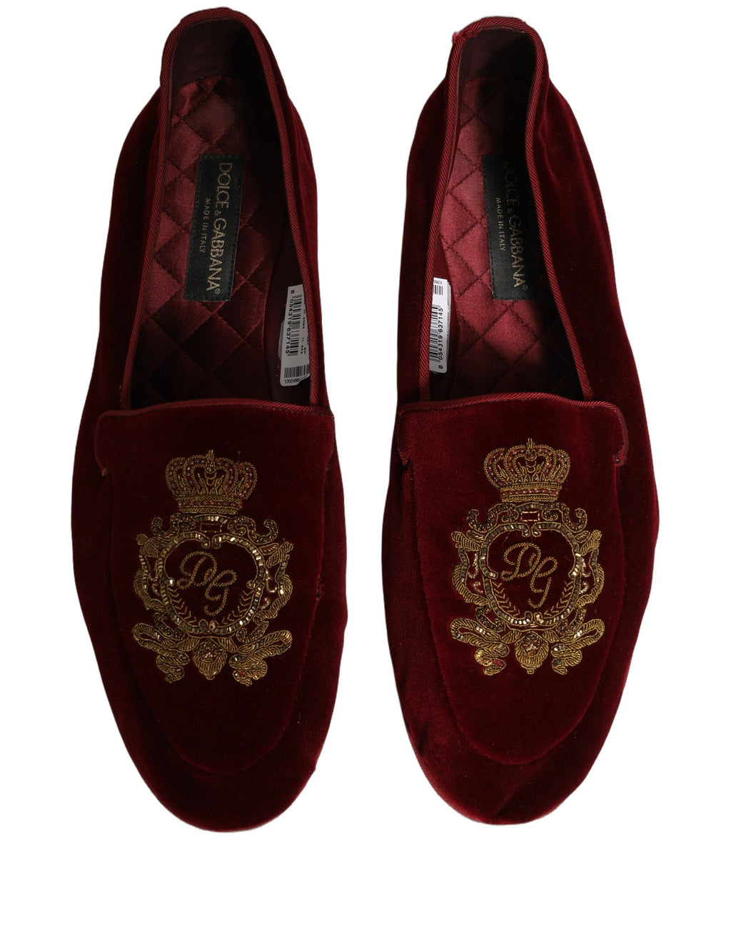 Dolce & Gabbana Burgunderrote Samt-Loafer mit Kronenstickerei