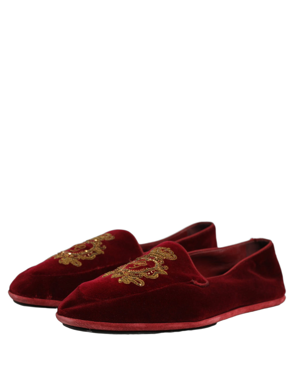 Dolce & Gabbana Burgunderrote Samt-Loafer mit Kronenstickerei