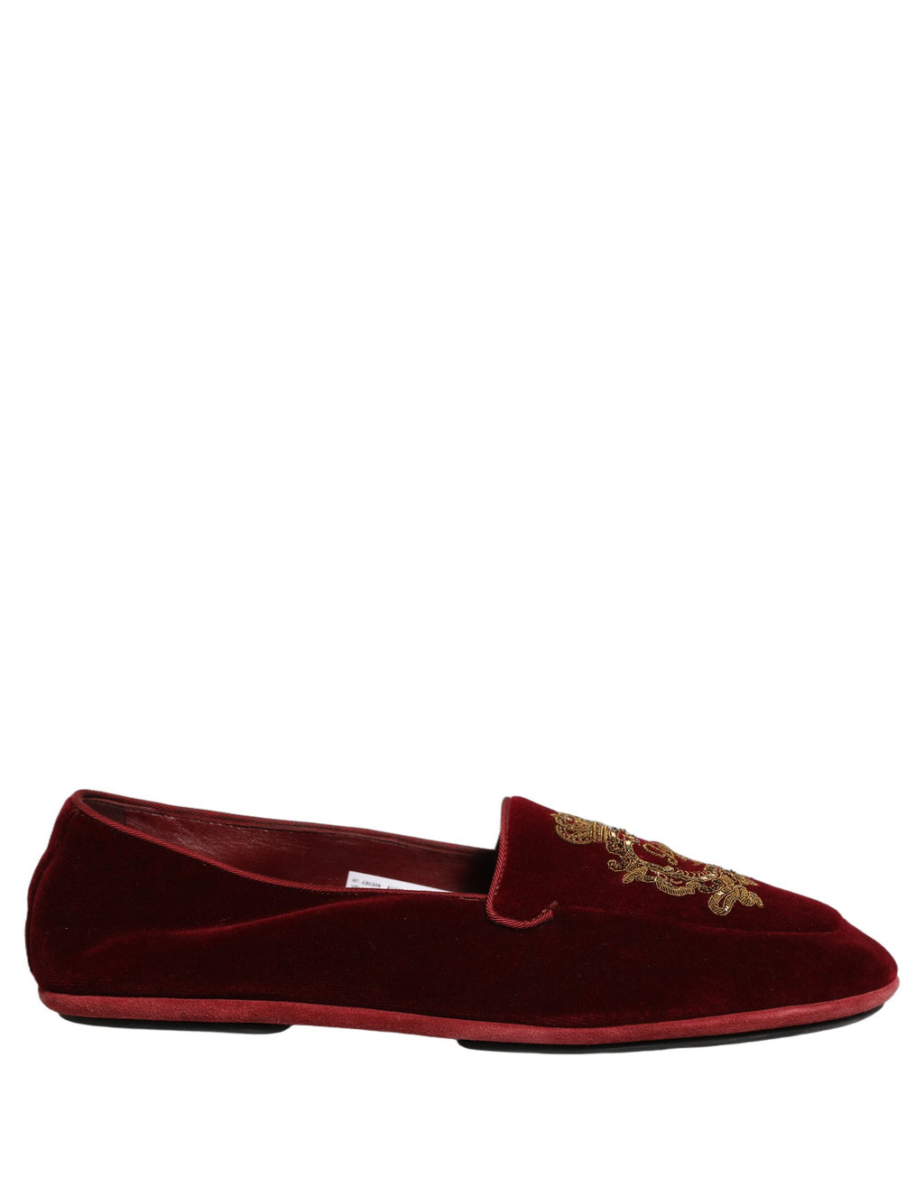Dolce & Gabbana Burgunderrote Samt-Loafer mit Kronenstickerei