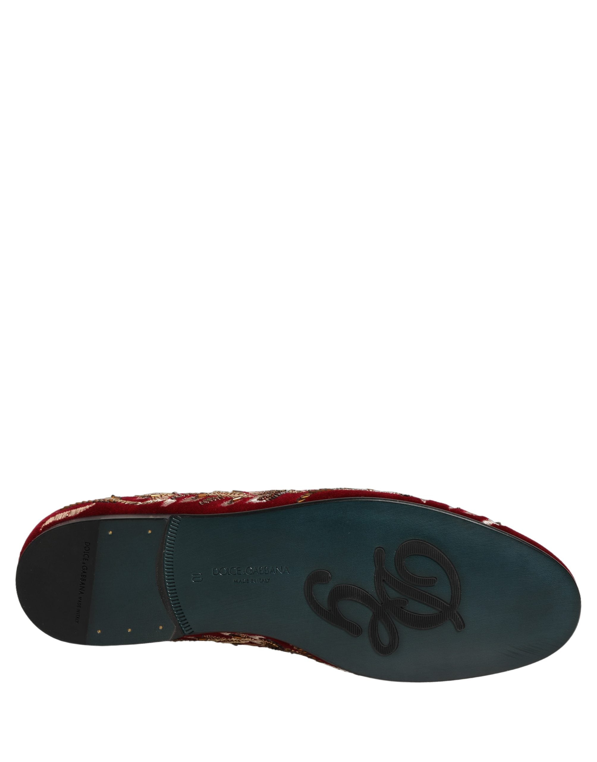 Dolce & Gabbana Loafer-Schuhe aus rotem Samt mit Blumenstickerei
