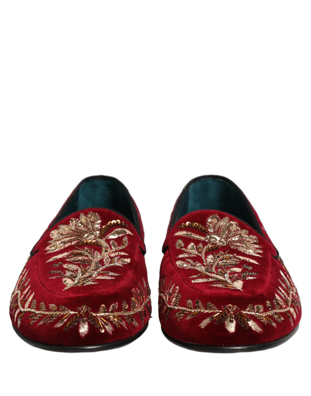 Dolce & Gabbana Loafer-Schuhe aus rotem Samt mit Blumenstickerei
