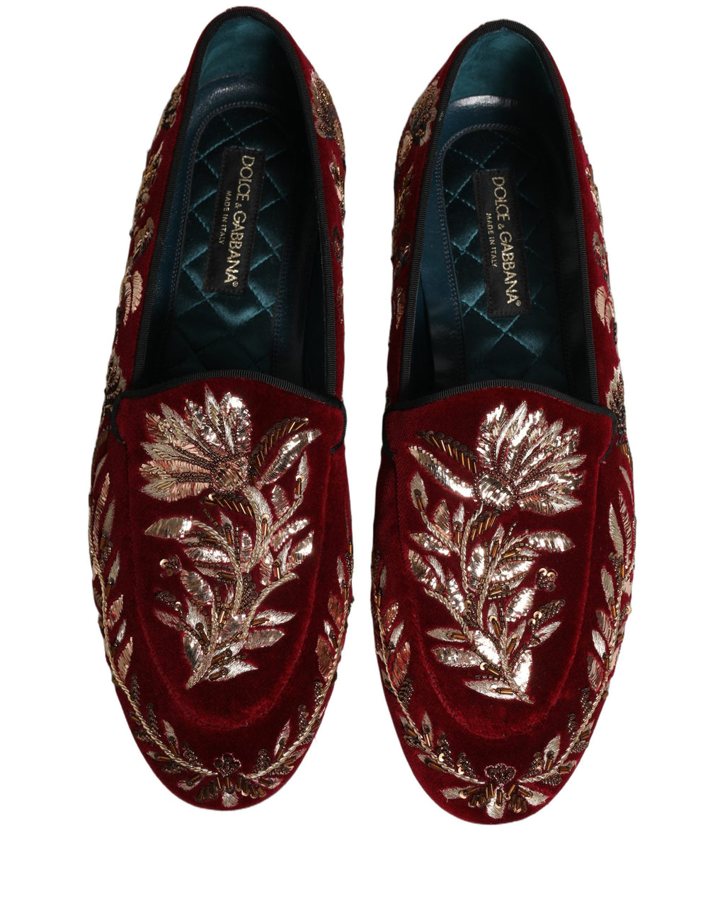 Dolce & Gabbana Loafer-Schuhe aus rotem Samt mit Blumenstickerei