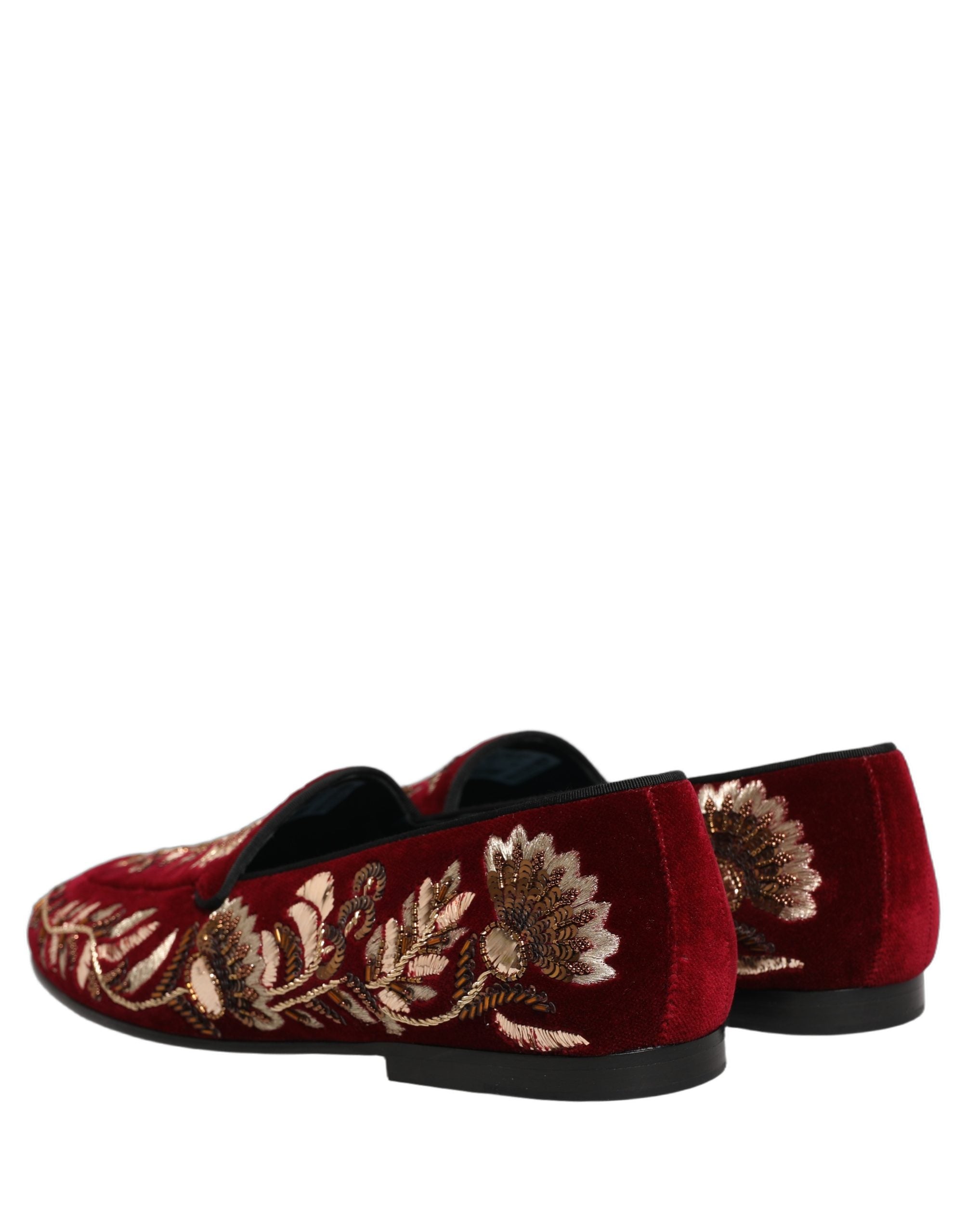 Dolce & Gabbana Loafer-Schuhe aus rotem Samt mit Blumenstickerei