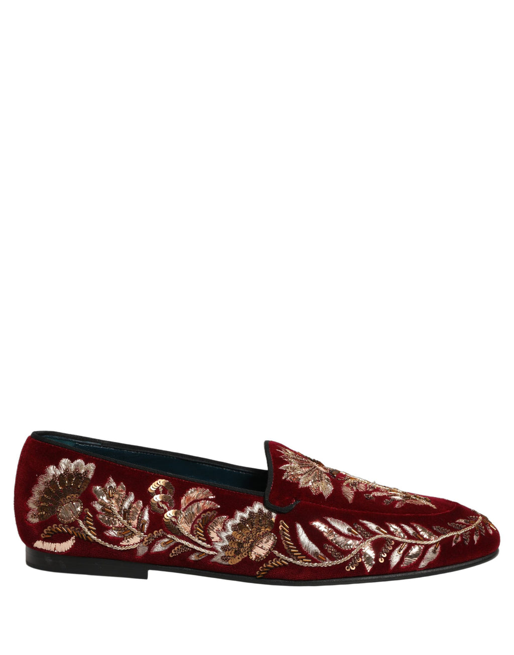 Dolce & Gabbana Loafer-Schuhe aus rotem Samt mit Blumenstickerei
