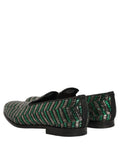 Dolce & Gabbana Silberne grüne verzierte Loafer-Schuhe