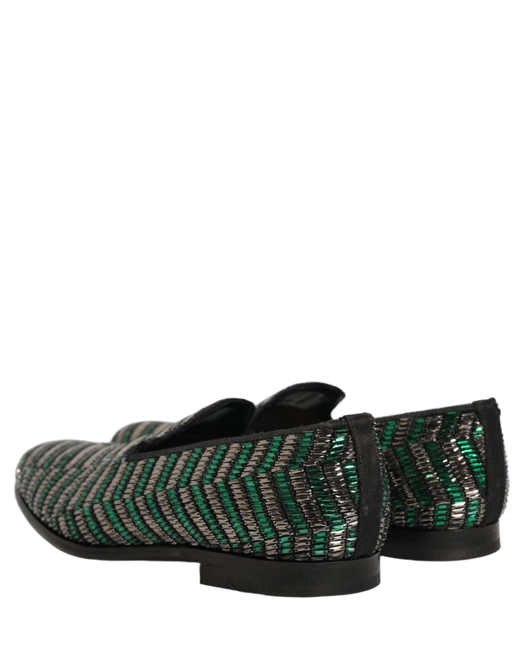 Dolce & Gabbana Silberne grüne verzierte Loafer-Schuhe