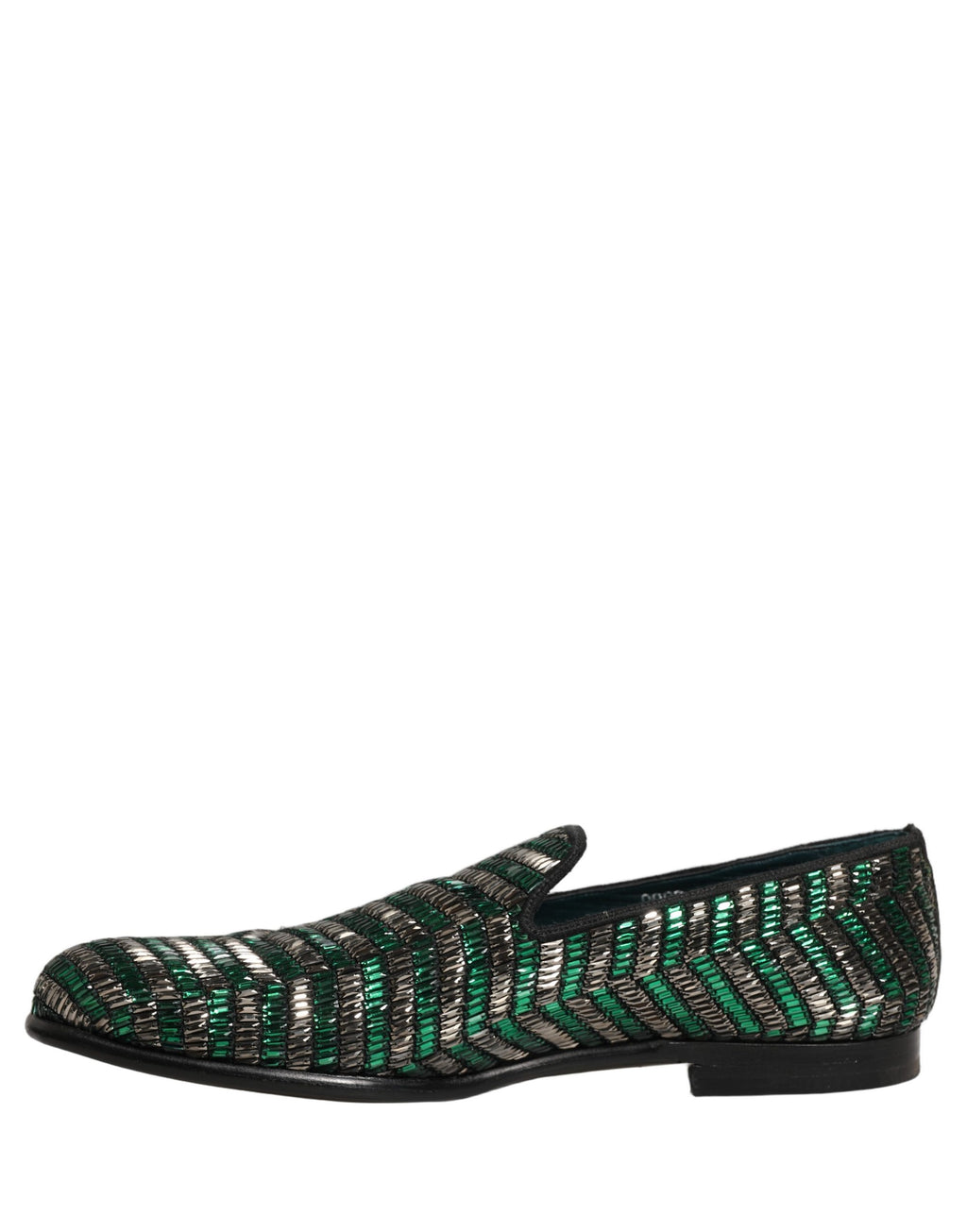 Dolce & Gabbana Silberne grüne verzierte Loafer-Schuhe