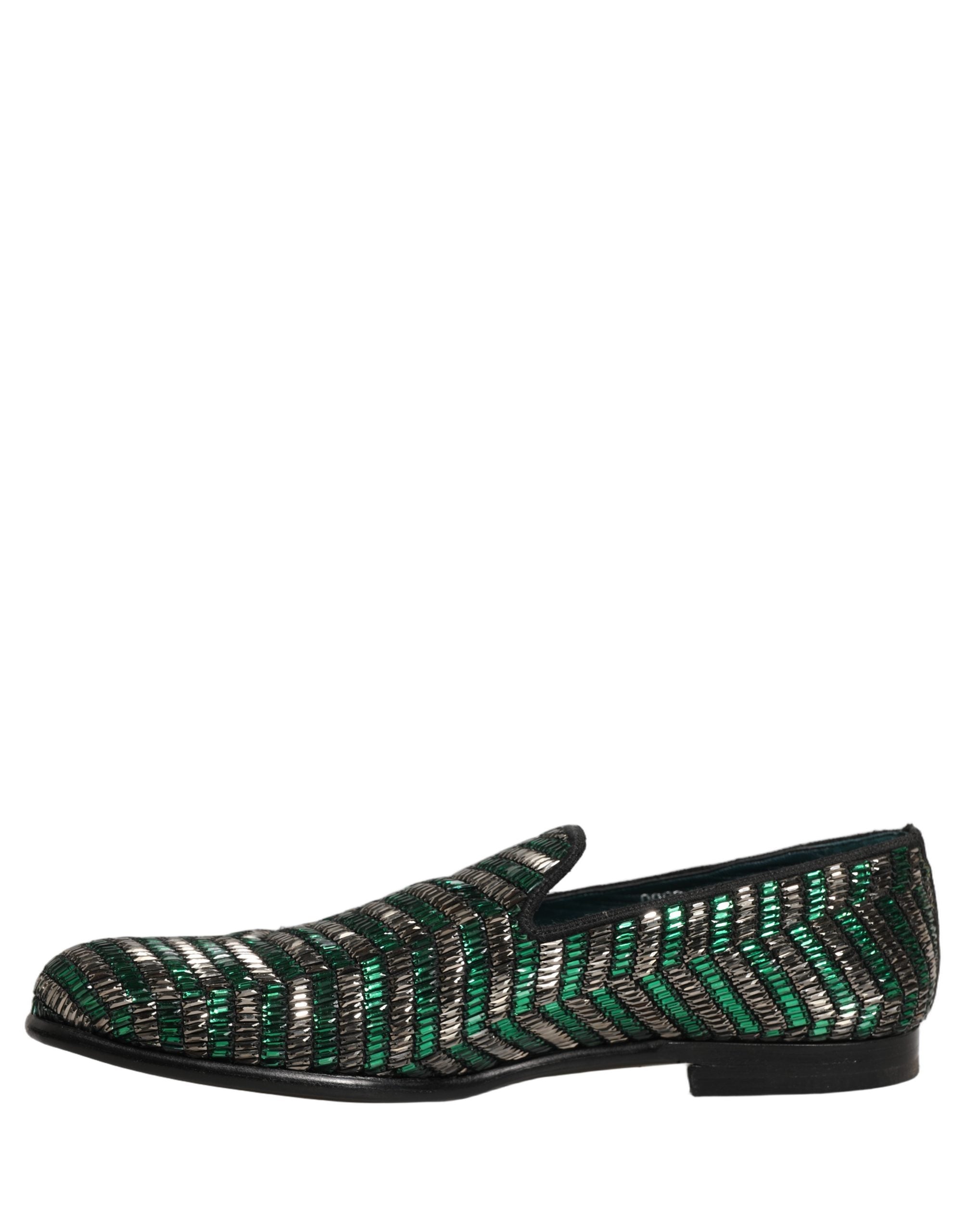 Dolce & Gabbana Silberne grüne verzierte Loafer-Schuhe