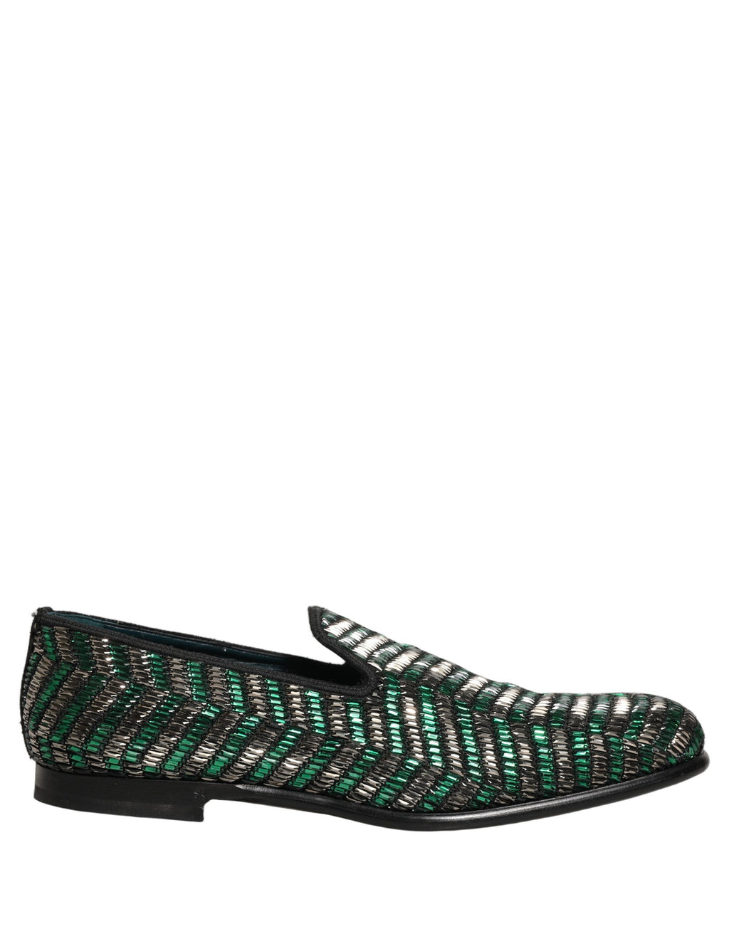 Dolce & Gabbana Silberne grüne verzierte Loafer-Schuhe