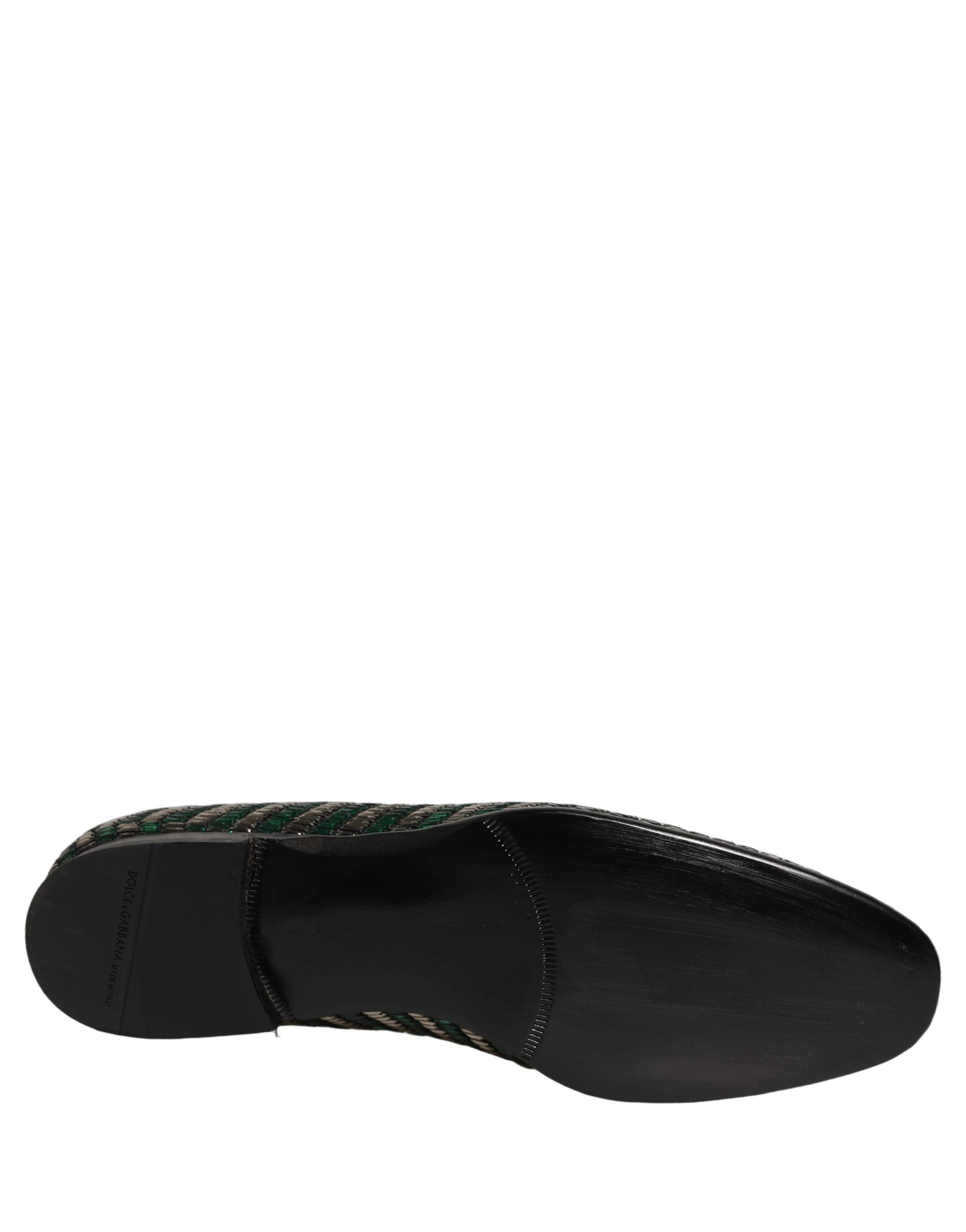 Dolce & Gabbana Silberne grüne verzierte Loafer-Schuhe