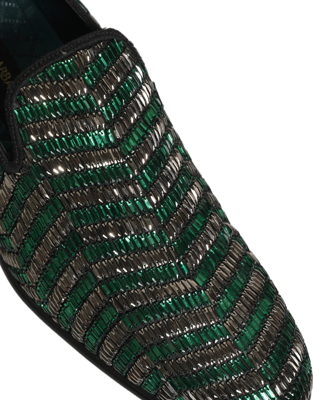 Dolce & Gabbana Silberne grüne verzierte Loafer-Schuhe