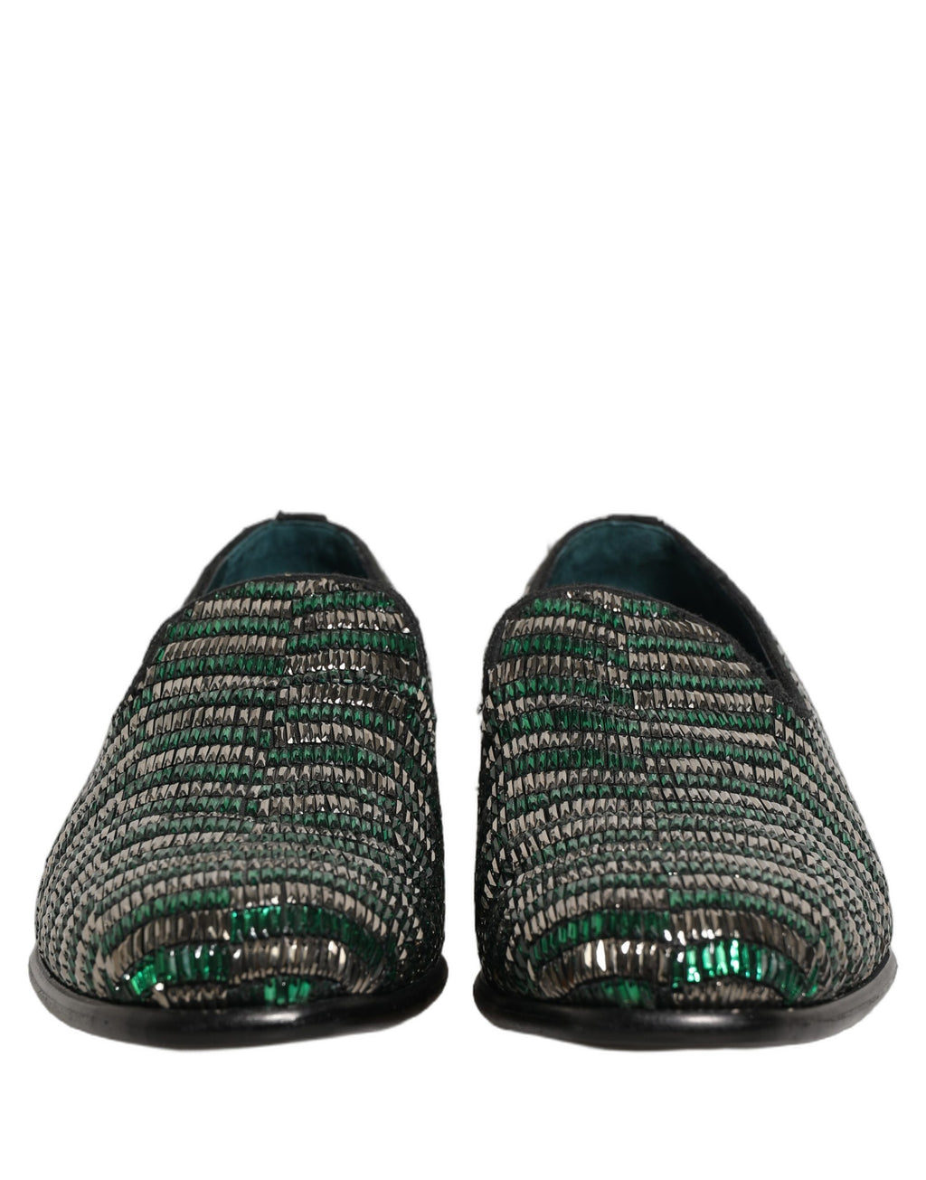Dolce & Gabbana Silberne grüne verzierte Loafer-Schuhe