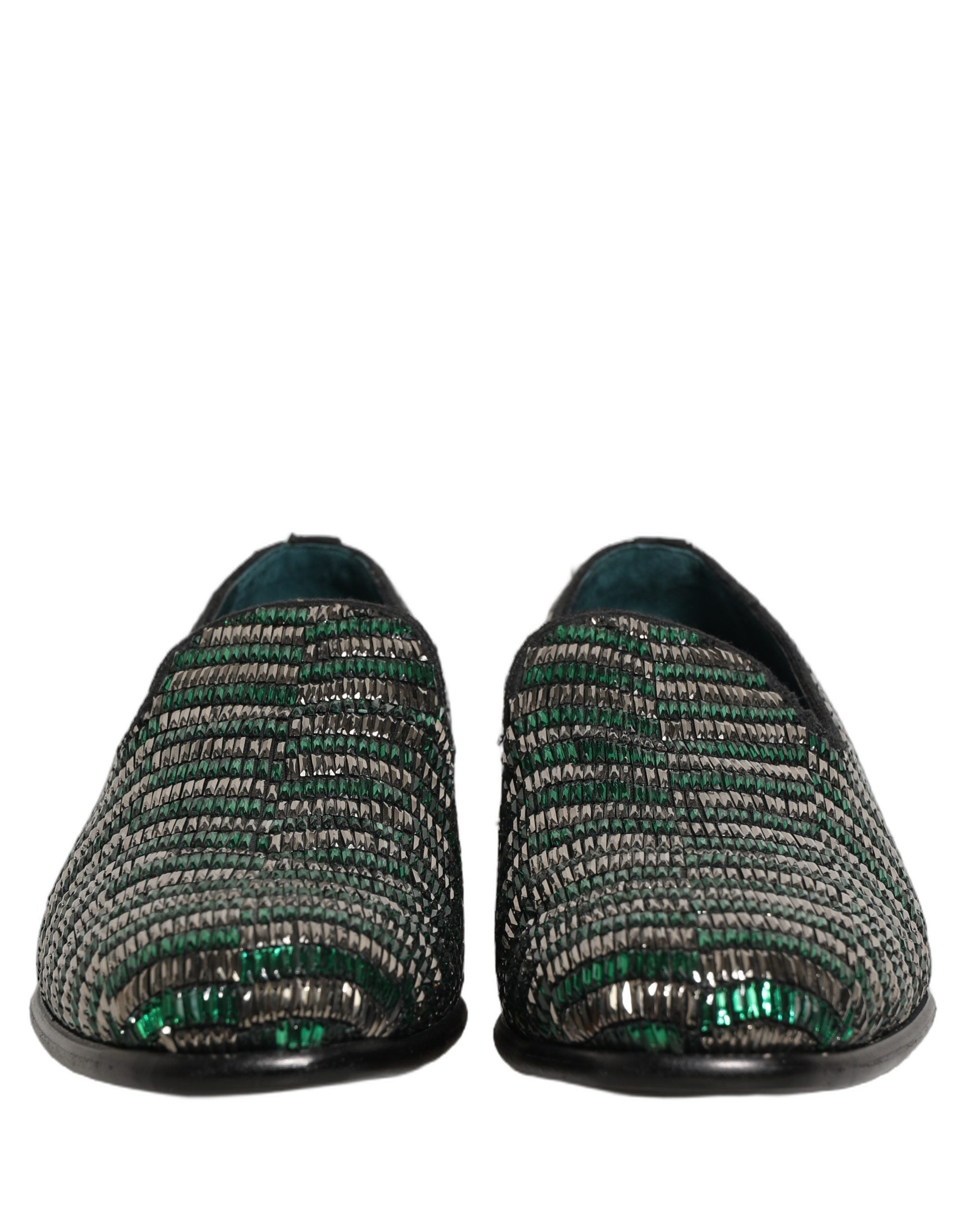Dolce & Gabbana Silberne grüne verzierte Loafer-Schuhe