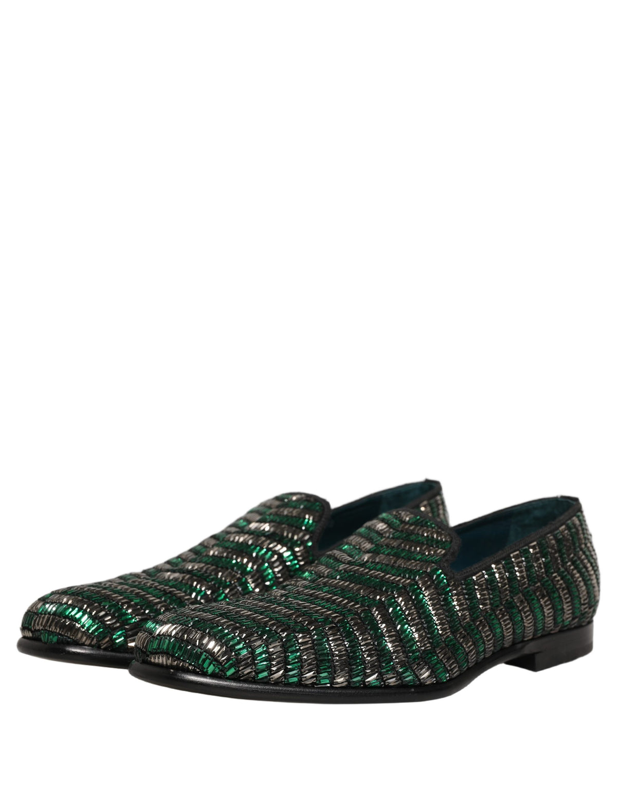 Dolce & Gabbana Silberne grüne verzierte Loafer-Schuhe