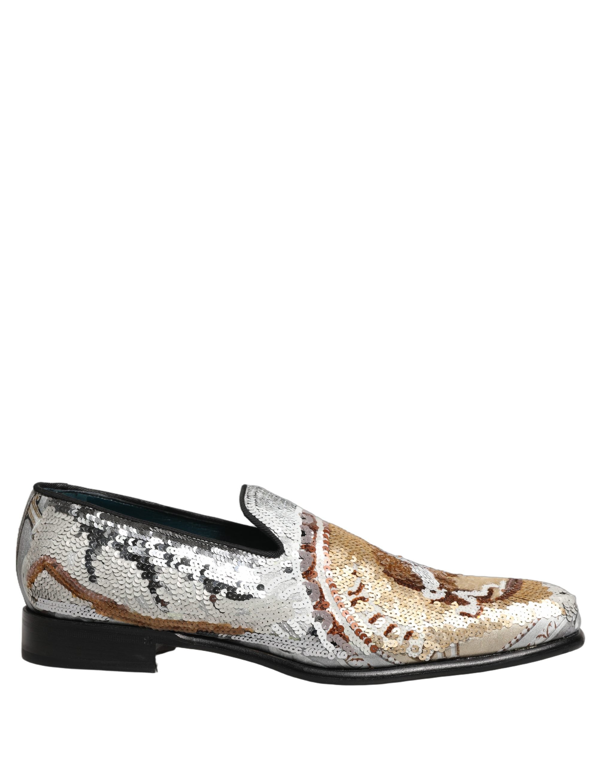 Dolce & Gabbana Weiße Loafer aus Goldpailletten zum Hineinschlüpfen