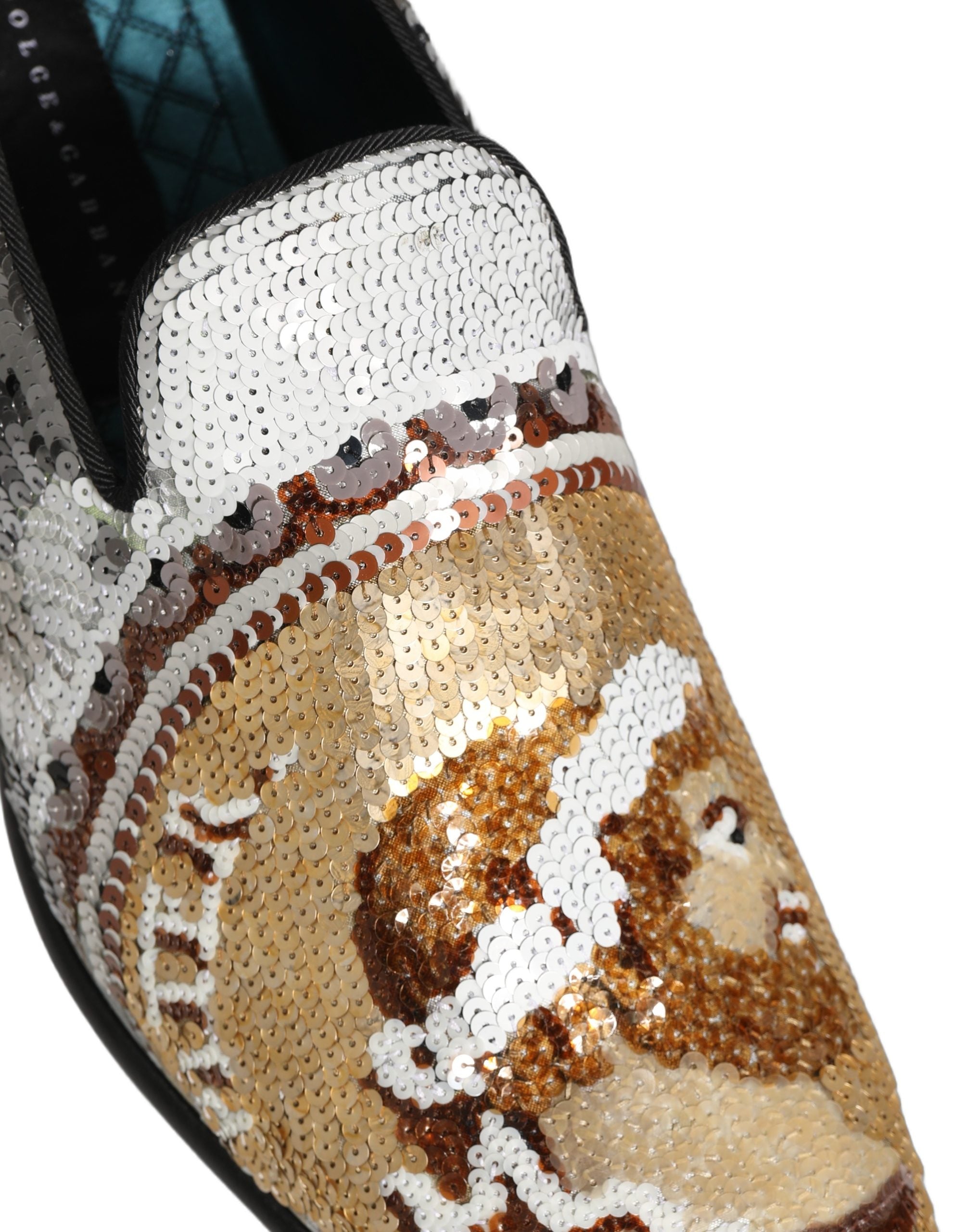 Dolce & Gabbana Weiße Loafer aus Goldpailletten zum Hineinschlüpfen