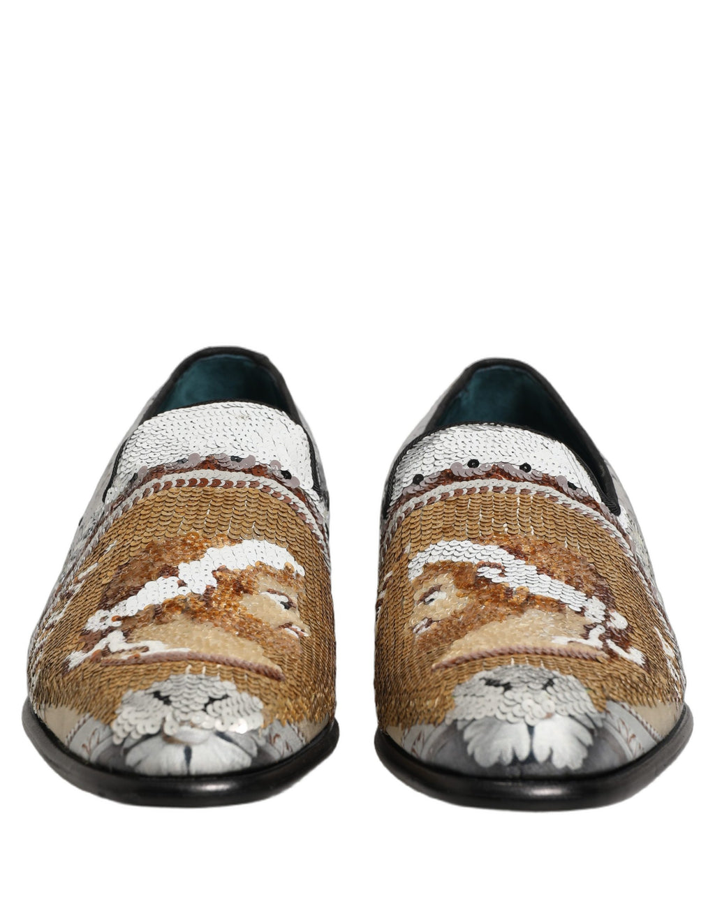 Dolce & Gabbana Weiße Loafer aus Goldpailletten zum Hineinschlüpfen