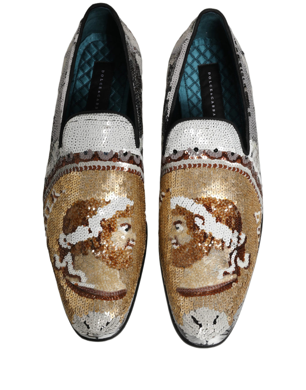 Dolce & Gabbana Weiße Loafer aus Goldpailletten zum Hineinschlüpfen