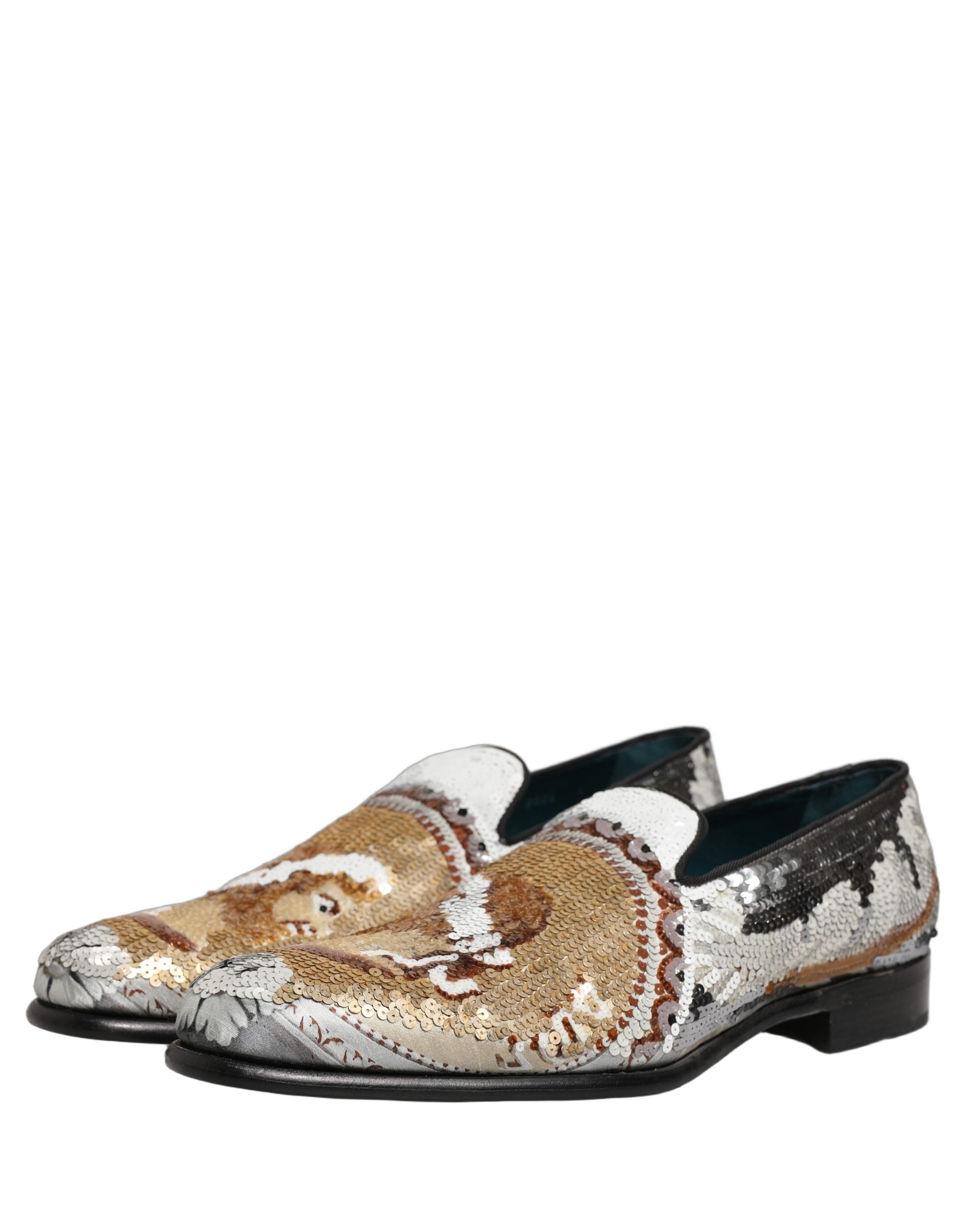 Dolce & Gabbana Weiße Loafer aus Goldpailletten zum Hineinschlüpfen