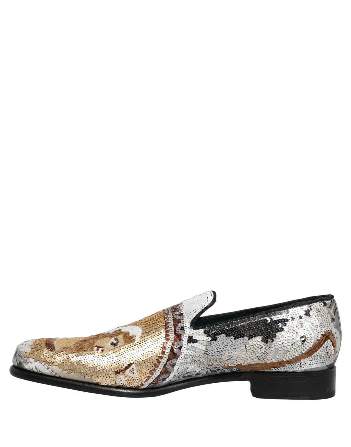 Dolce & Gabbana Weiße Loafer aus Goldpailletten zum Hineinschlüpfen