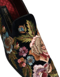 Dolce & Gabbana Schwarze Samt-Loafer mit Blumenstickerei