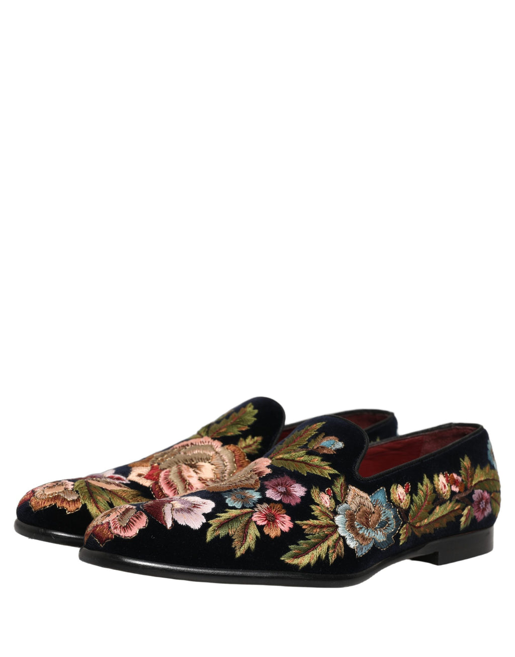 Dolce & Gabbana Schwarze Samt-Loafer mit Blumenstickerei
