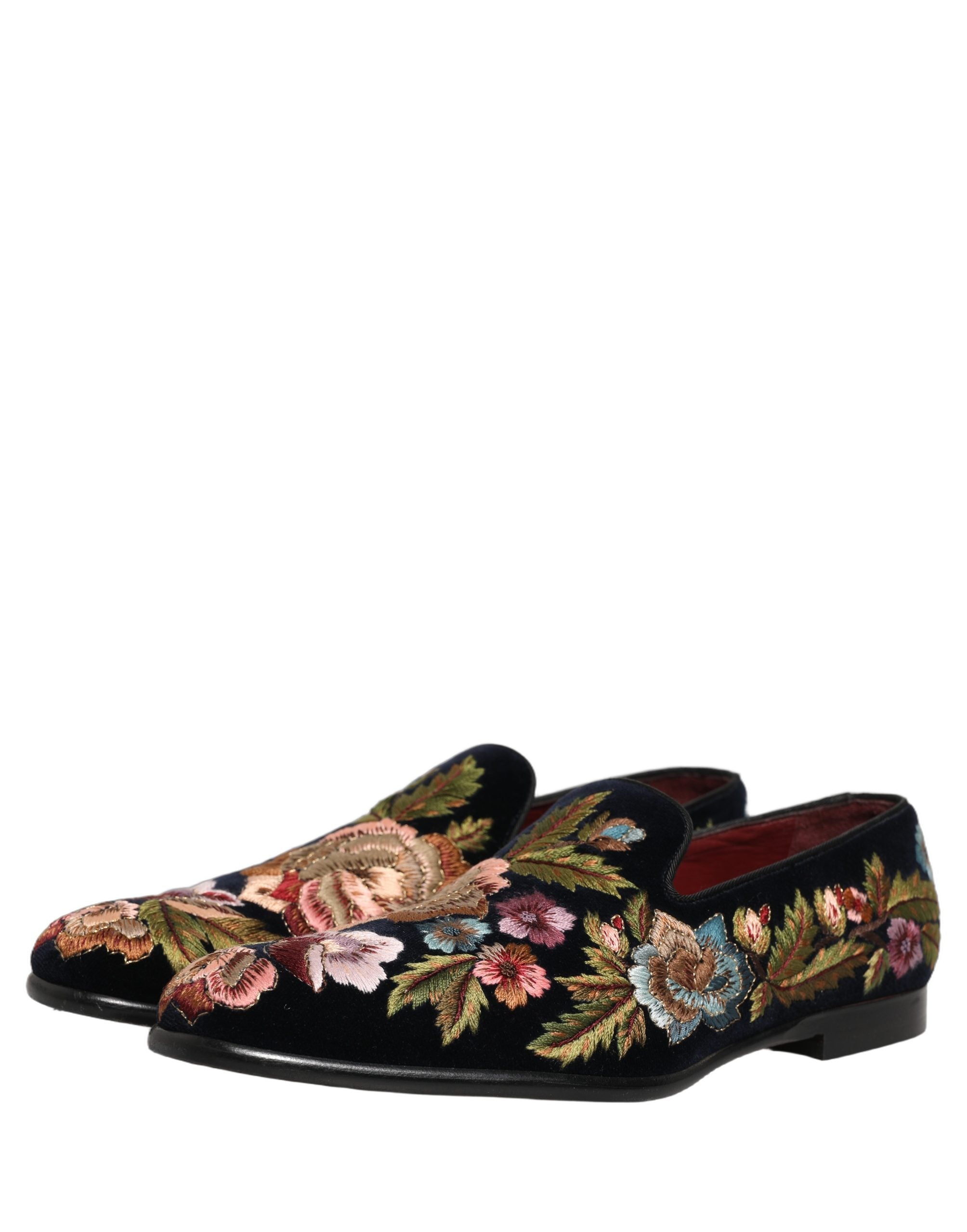 Dolce & Gabbana Schwarze Samt-Loafer mit Blumenstickerei