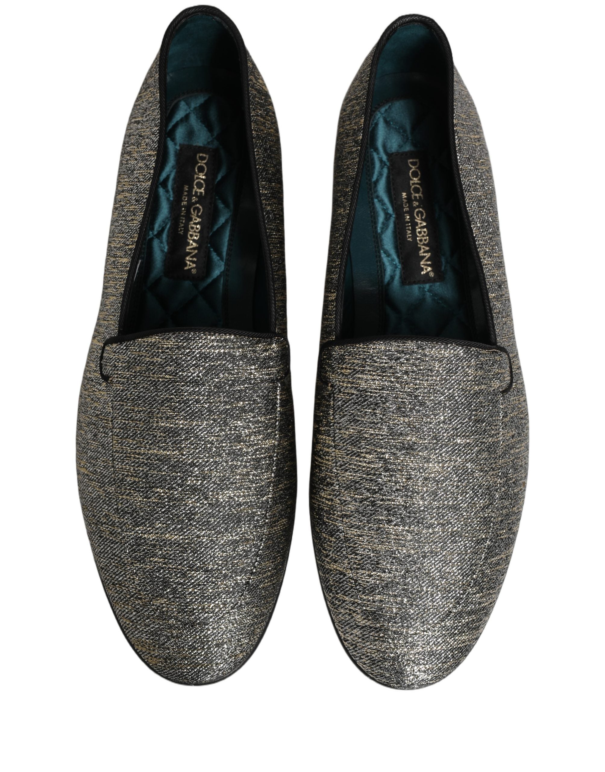 Dolce & Gabbana Graue Loafer-Schuhe aus Lurex mit Glitzer und DG-Logo