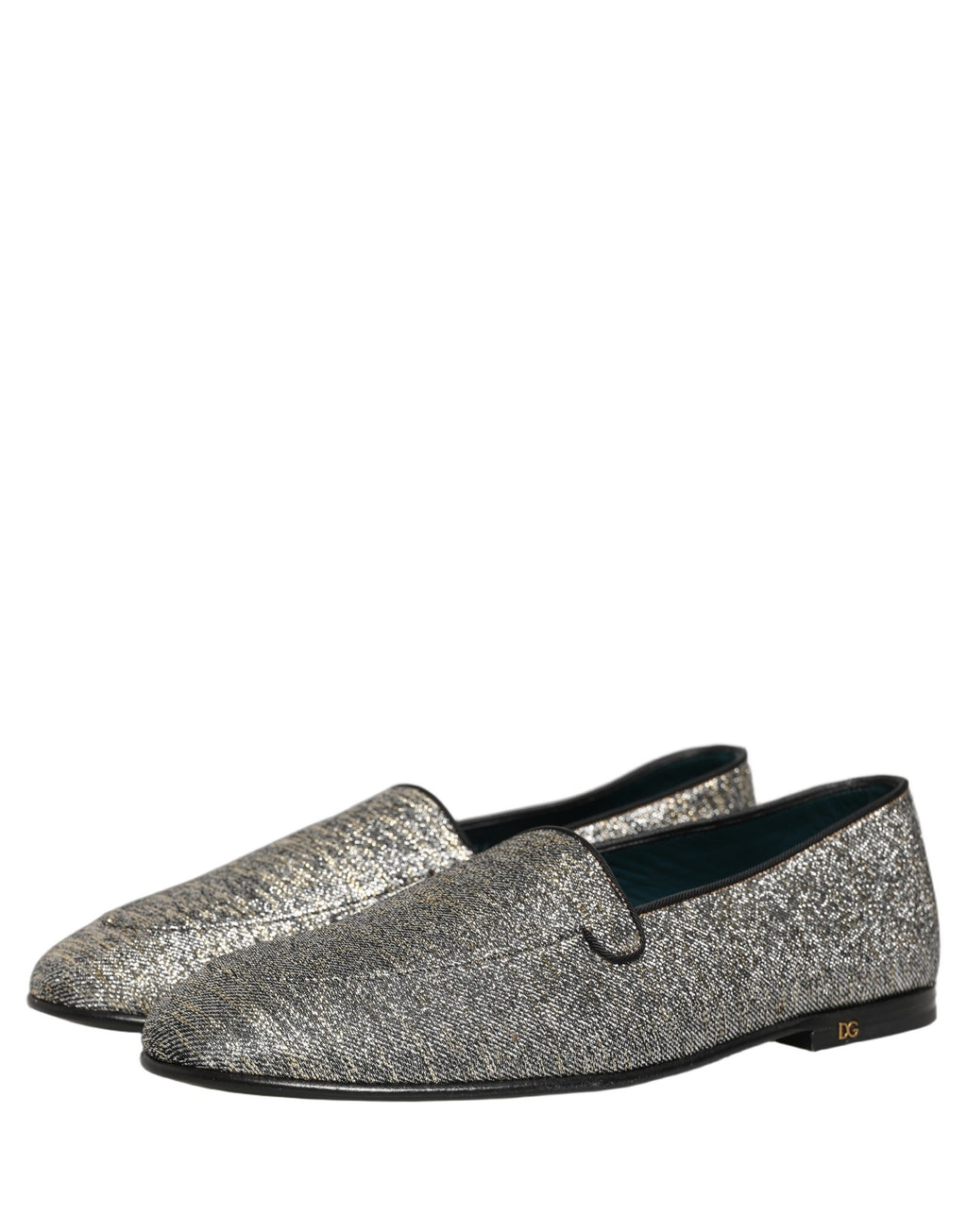 Dolce & Gabbana Graue Loafer-Schuhe aus Lurex mit Glitzer und DG-Logo