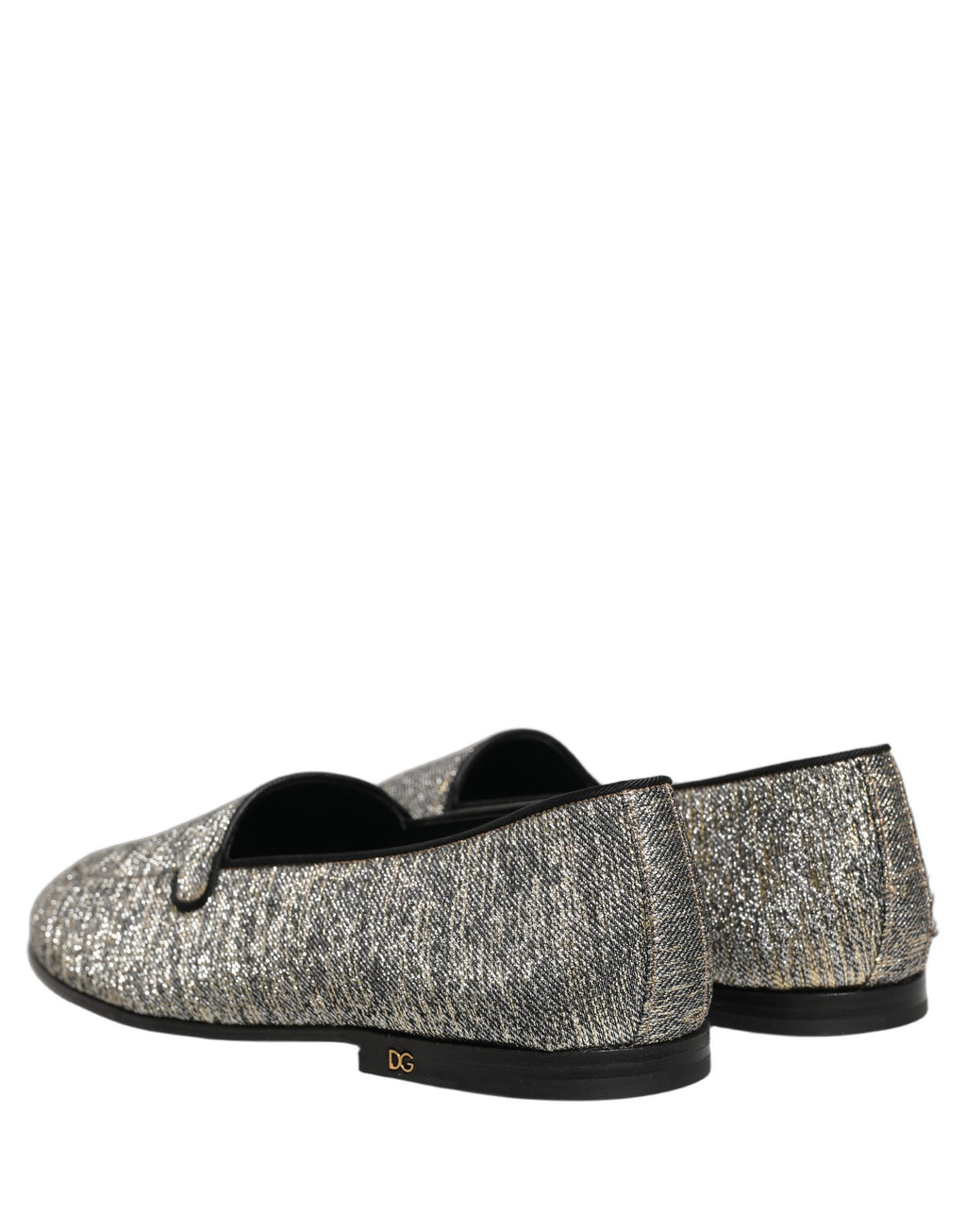 Dolce & Gabbana Graue Loafer-Schuhe aus Lurex mit Glitzer und DG-Logo