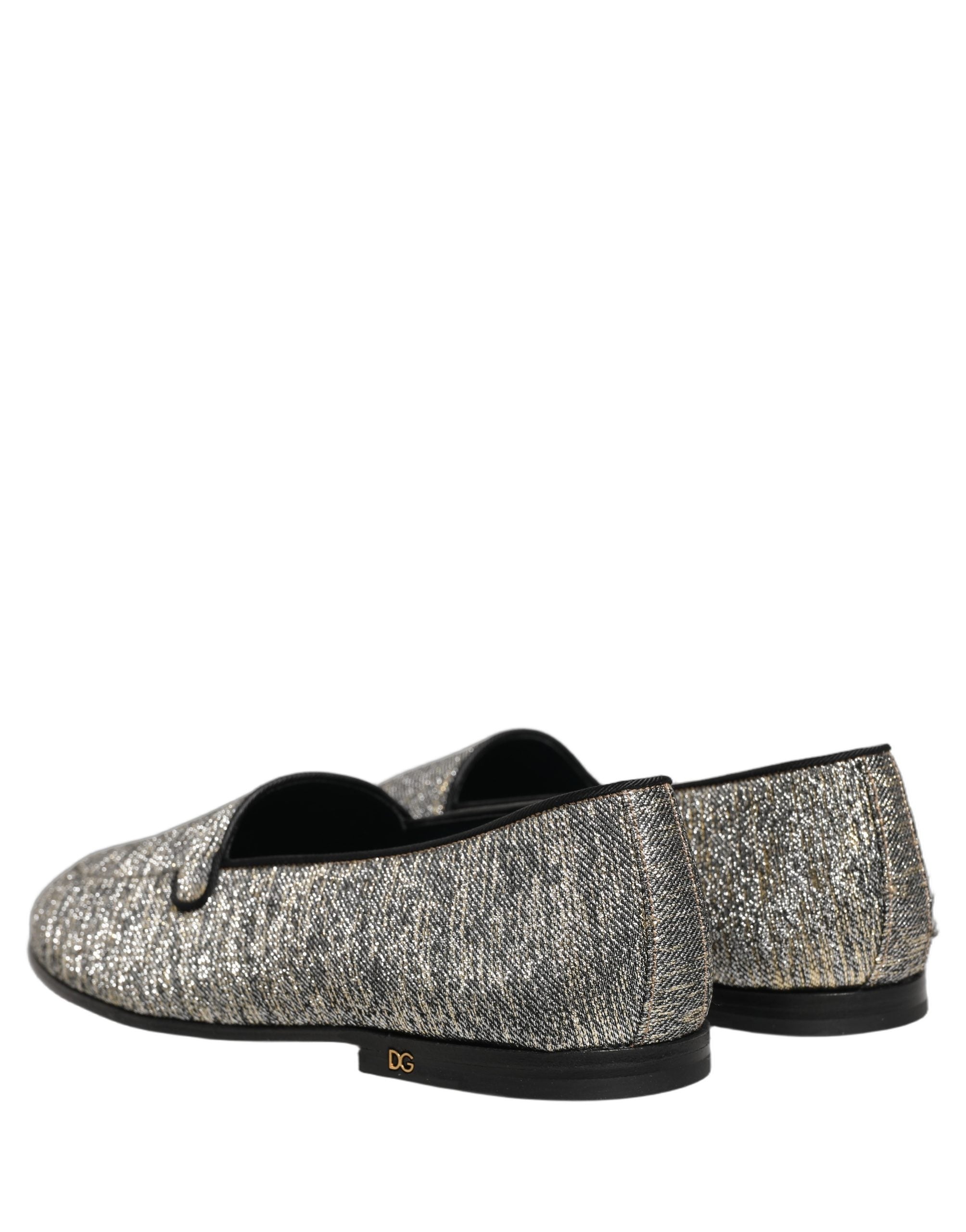 Dolce & Gabbana Graue Loafer-Schuhe aus Lurex mit Glitzer und DG-Logo