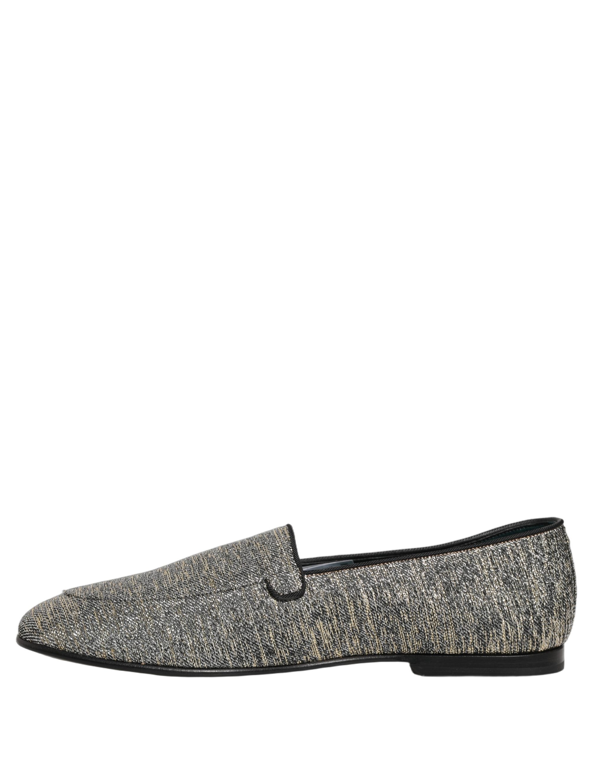 Dolce & Gabbana Graue Loafer-Schuhe aus Lurex mit Glitzer und DG-Logo