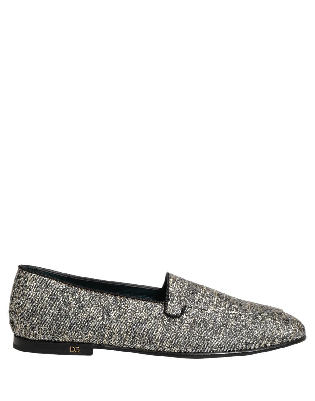 Dolce & Gabbana Graue Loafer-Schuhe aus Lurex mit Glitzer und DG-Logo