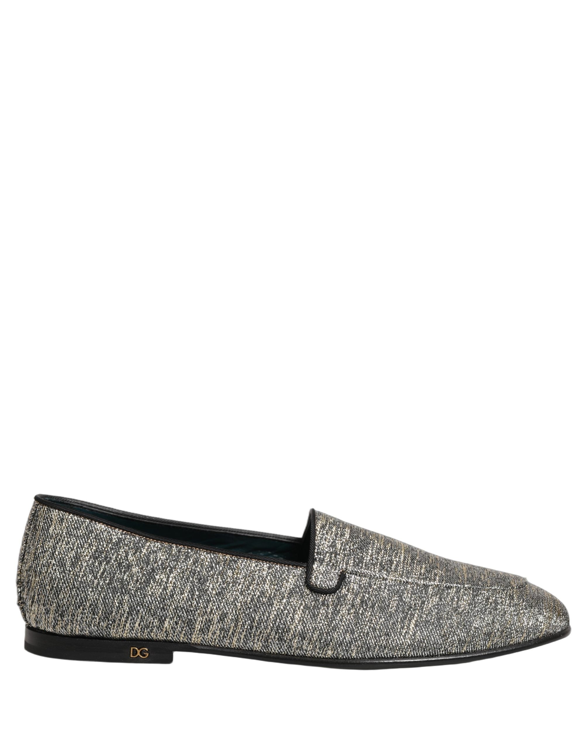 Dolce & Gabbana Graue Loafer-Schuhe aus Lurex mit Glitzer und DG-Logo
