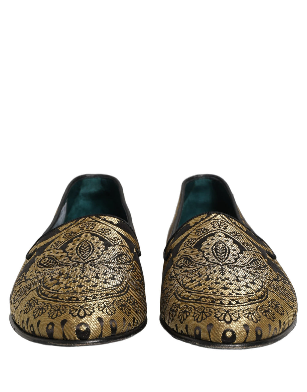 Dolce & Gabbana Goldfarbene Jacquard-Loafer aus Leder zum Hineinschlüpfen