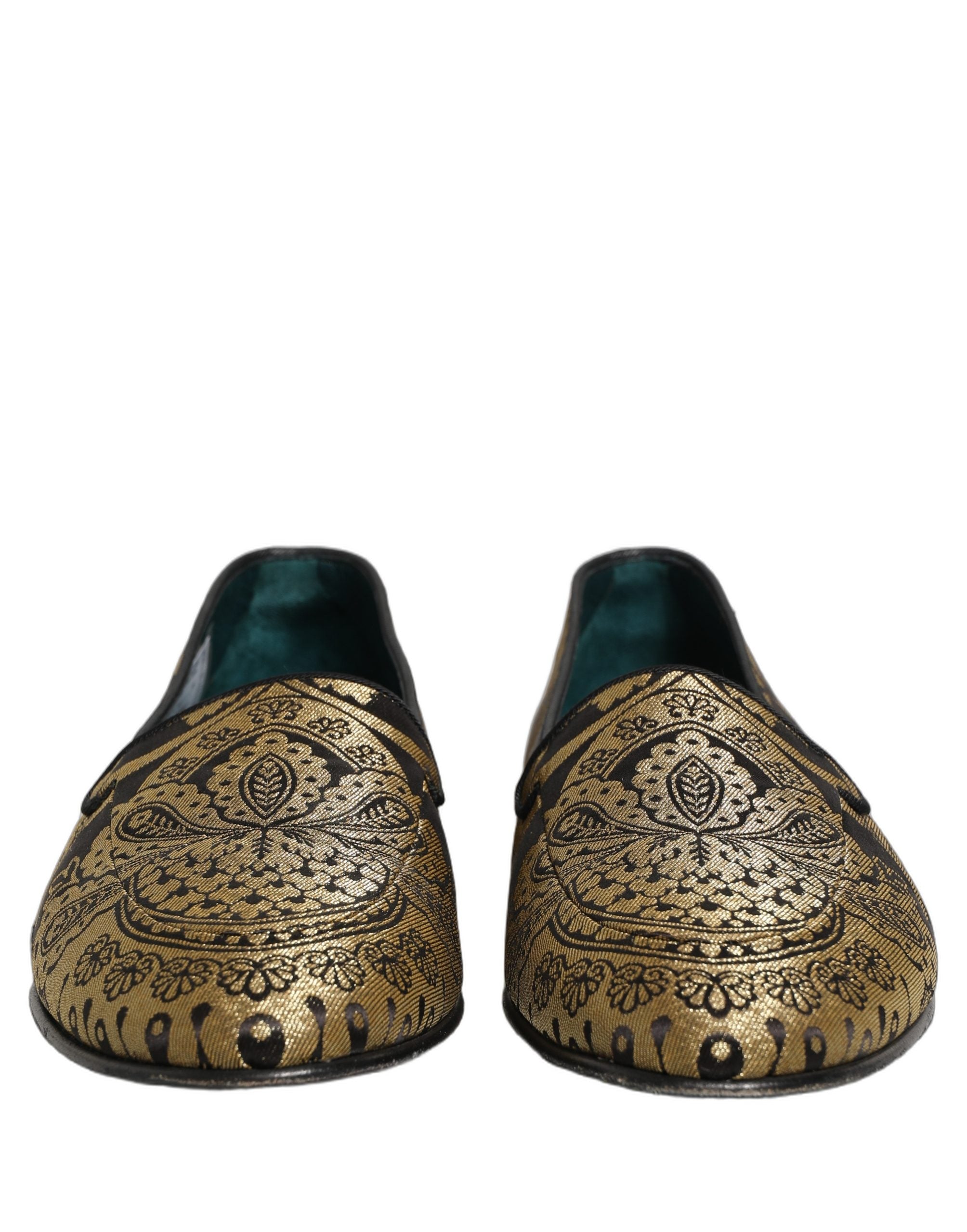 Dolce & Gabbana Goldfarbene Jacquard-Loafer aus Leder zum Hineinschlüpfen