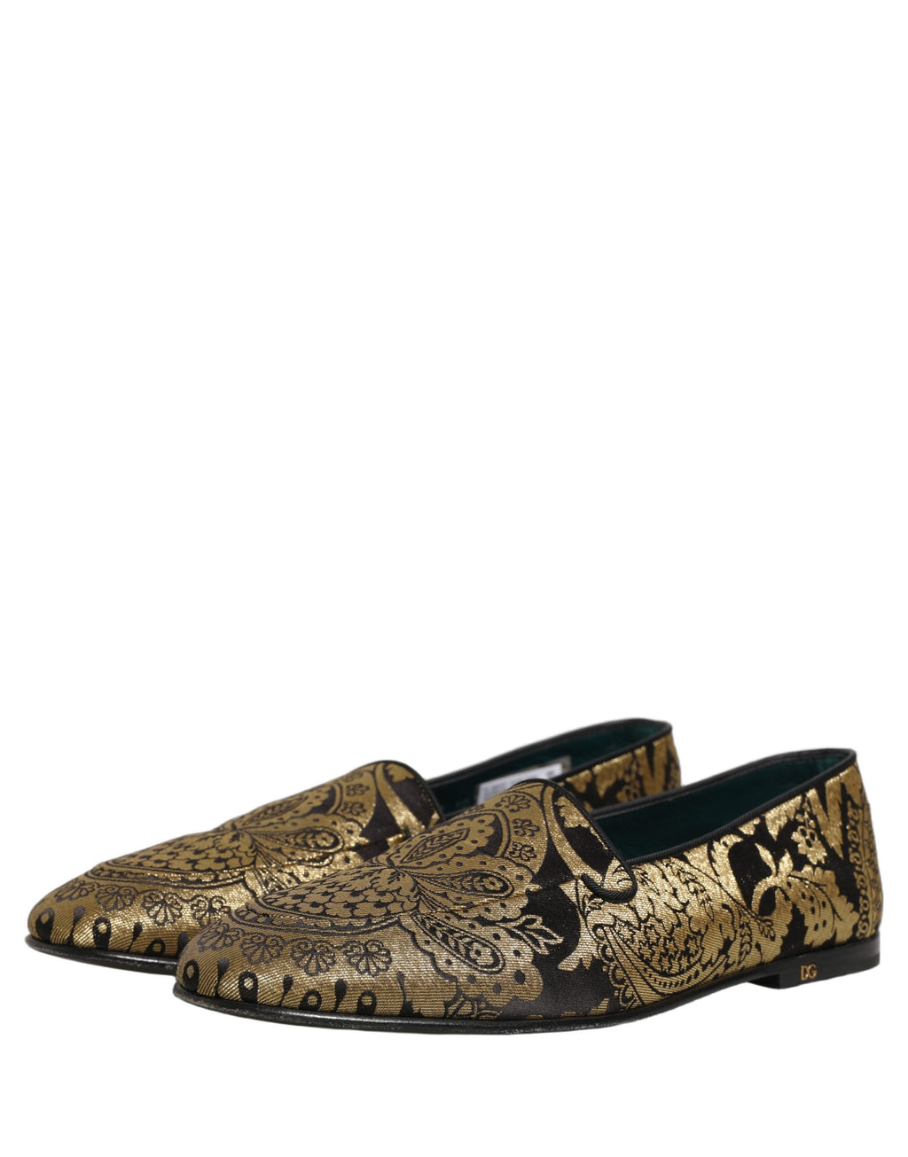 Dolce & Gabbana Goldfarbene Jacquard-Loafer aus Leder zum Hineinschlüpfen