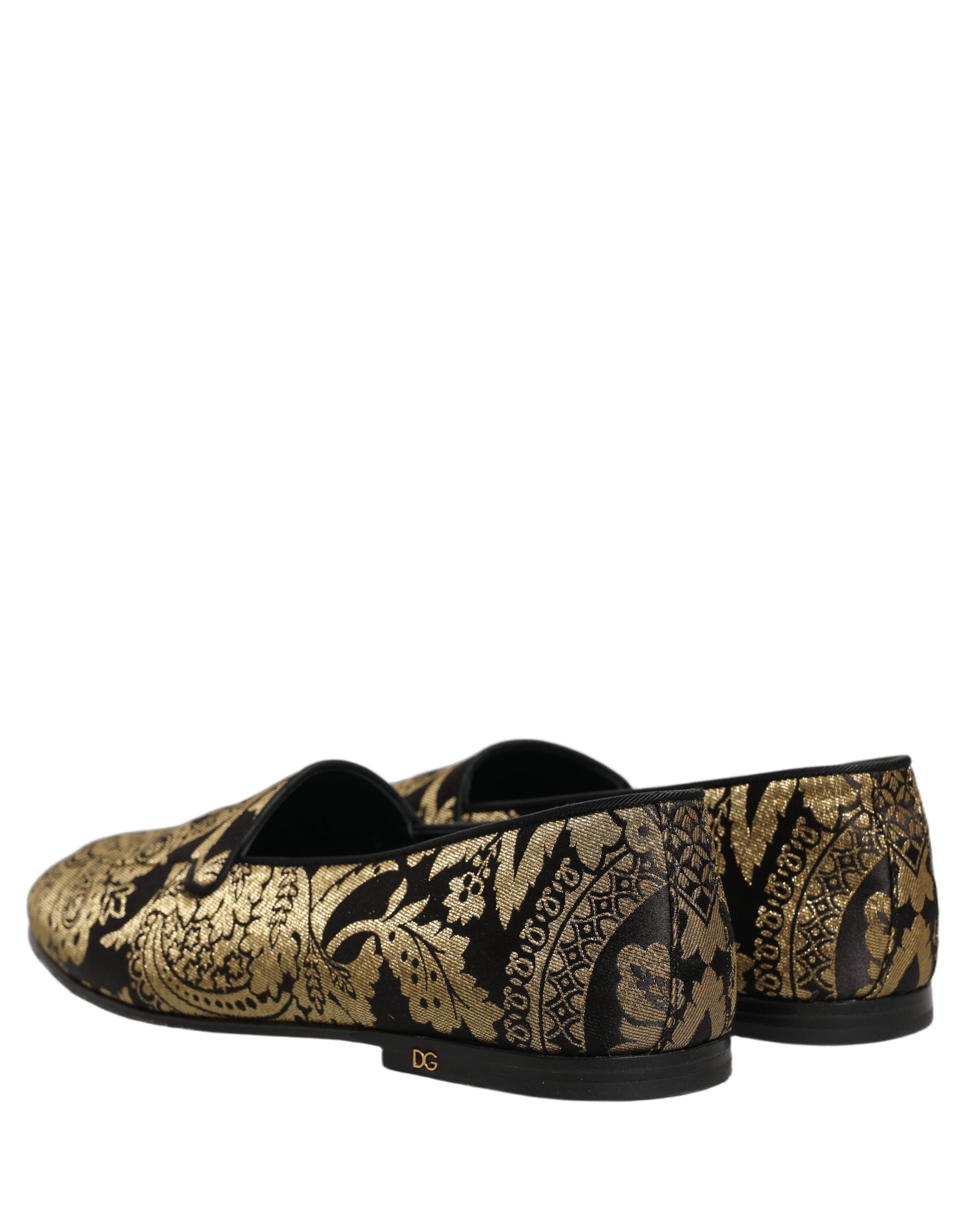 Dolce & Gabbana Goldfarbene Jacquard-Loafer aus Leder zum Hineinschlüpfen