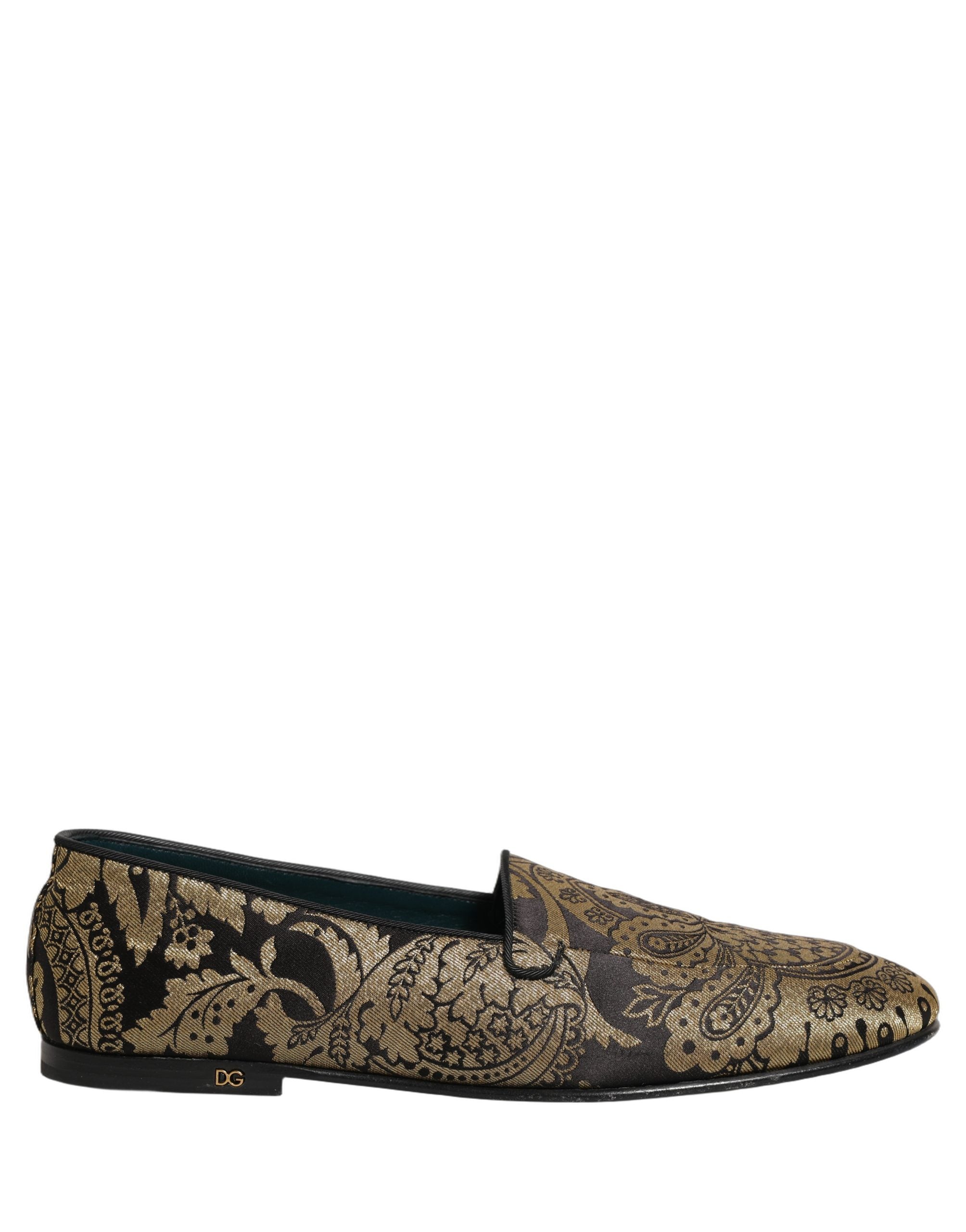 Dolce & Gabbana Goldfarbene Jacquard-Loafer aus Leder zum Hineinschlüpfen