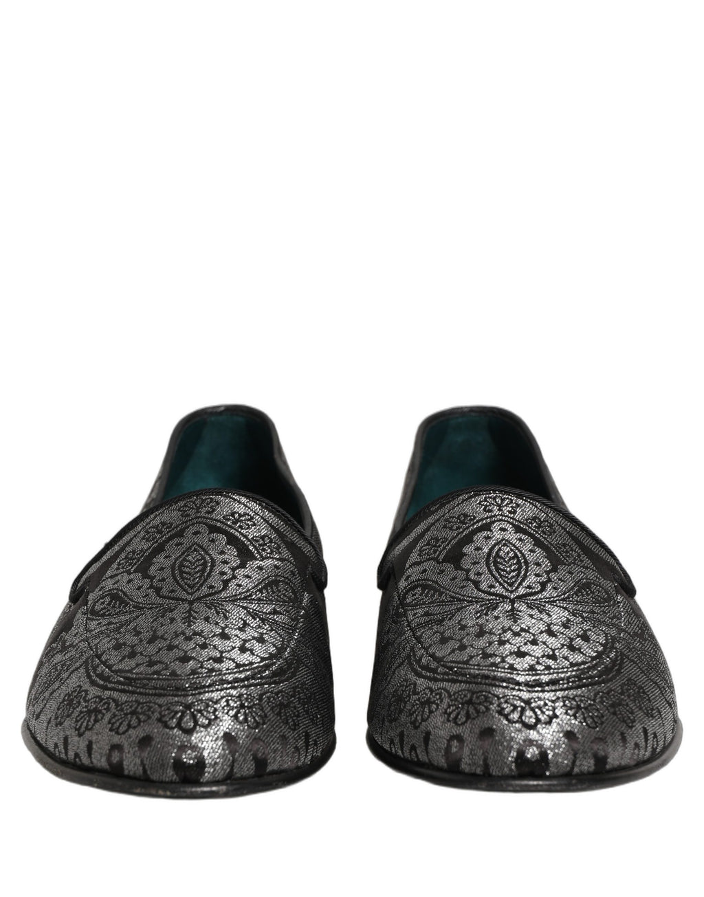Dolce & Gabbana Silberne Jacquard-Loafer aus Leder zum Hineinschlüpfen